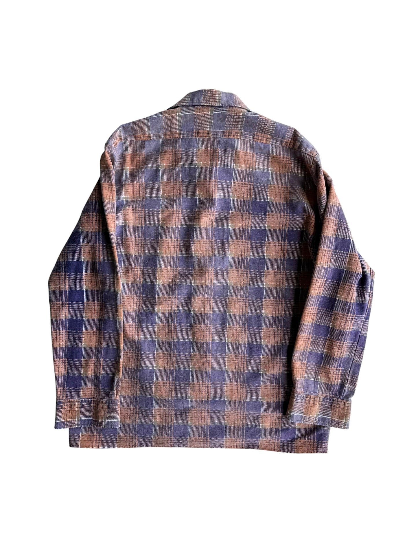 1950s Orange and Blue Faded Plaid Cotton Flannel (S/M)