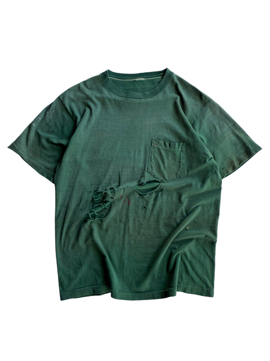 1960s Forest Green Distressed Pocket Tees (M/L)