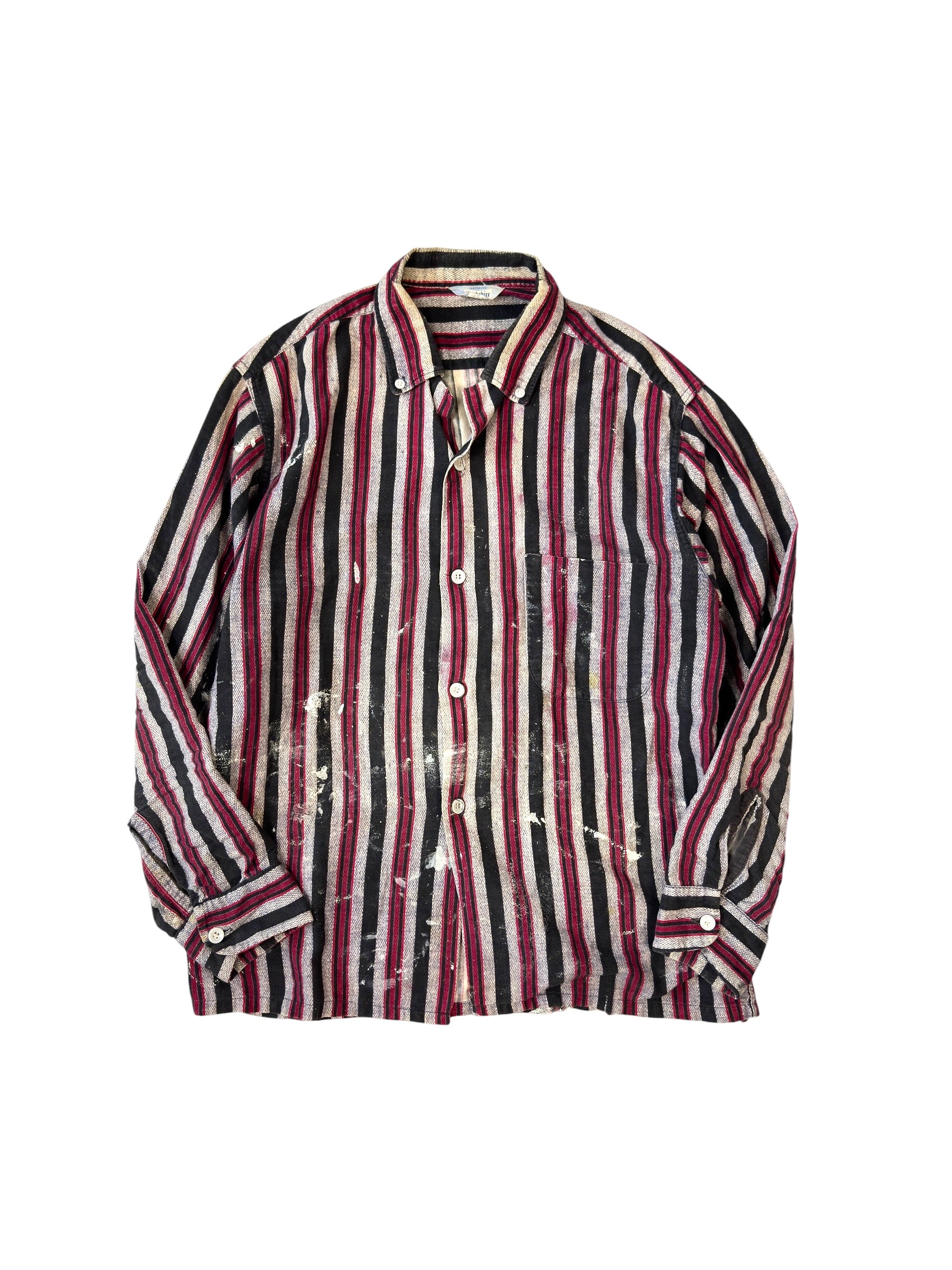 1960s Splatter Paint Striped Cotton Flannel (M/L)