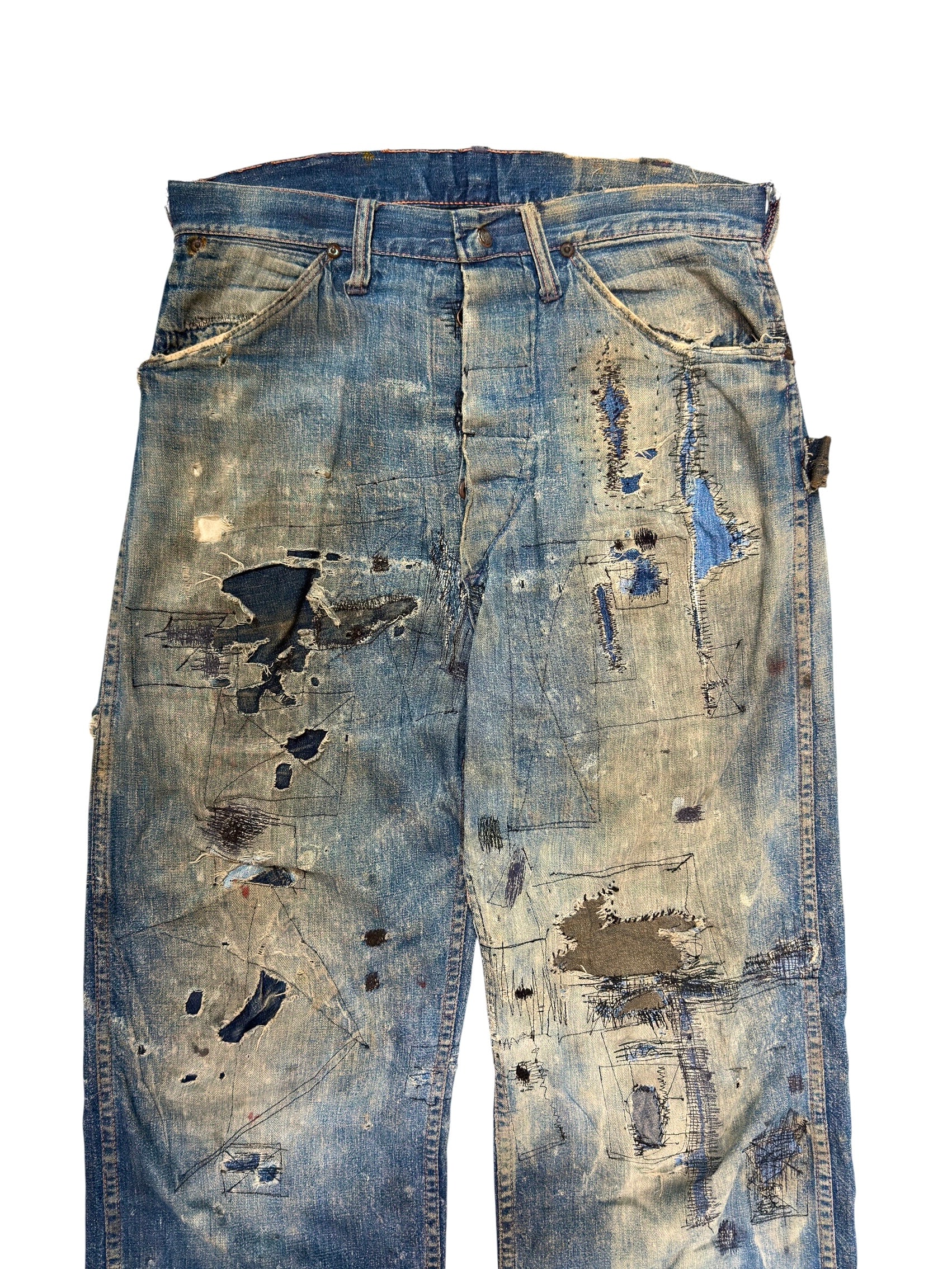 1940s Heavily Distressed Buckle Back Jeans (32)