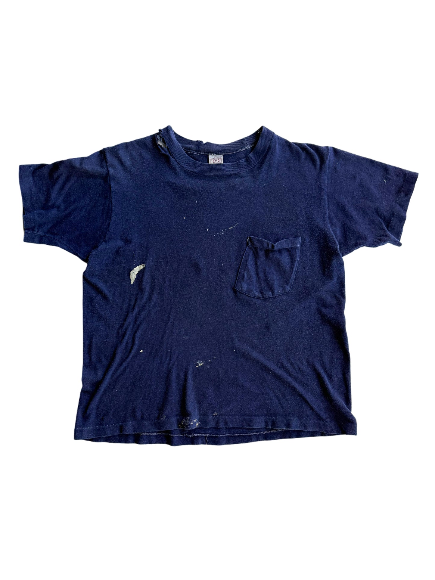 1950s Distressed Splatter Paint Navy Pocket Tee (S)