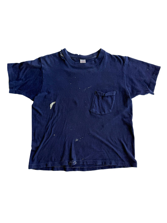 1950s Distressed Splatter Paint Navy Pocket Tee (S)