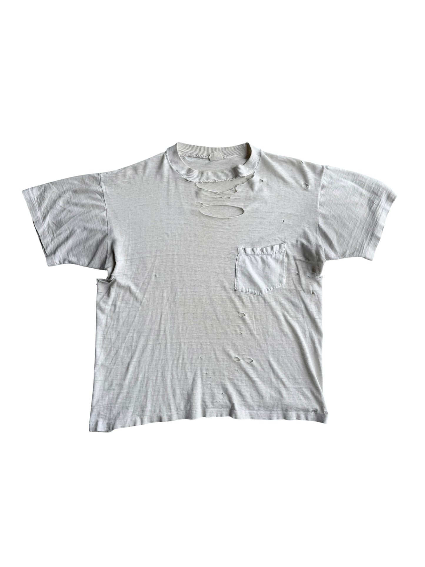 1950s Perfectly Distressed White Pocket Tee (M/L)