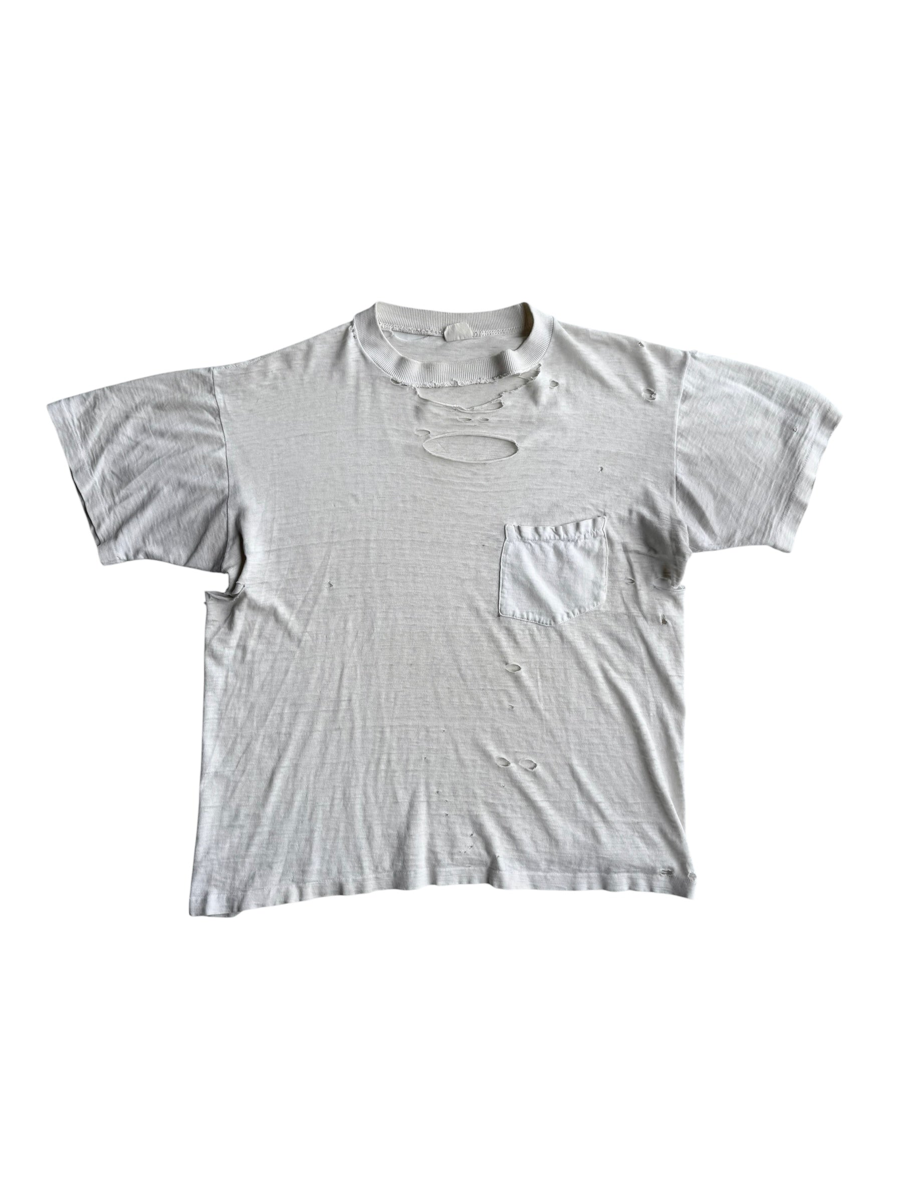 1950s Perfectly Distressed White Pocket Tee (M/L)