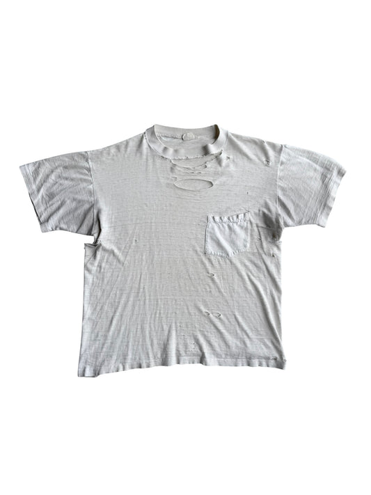 1950s Perfectly Distressed White Pocket Tee (M/L)