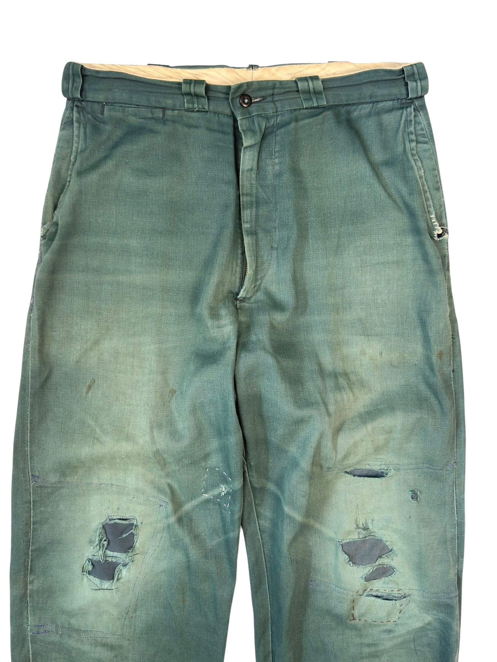 1950s Sun Faded Forest Green Repaired Chinos (32)