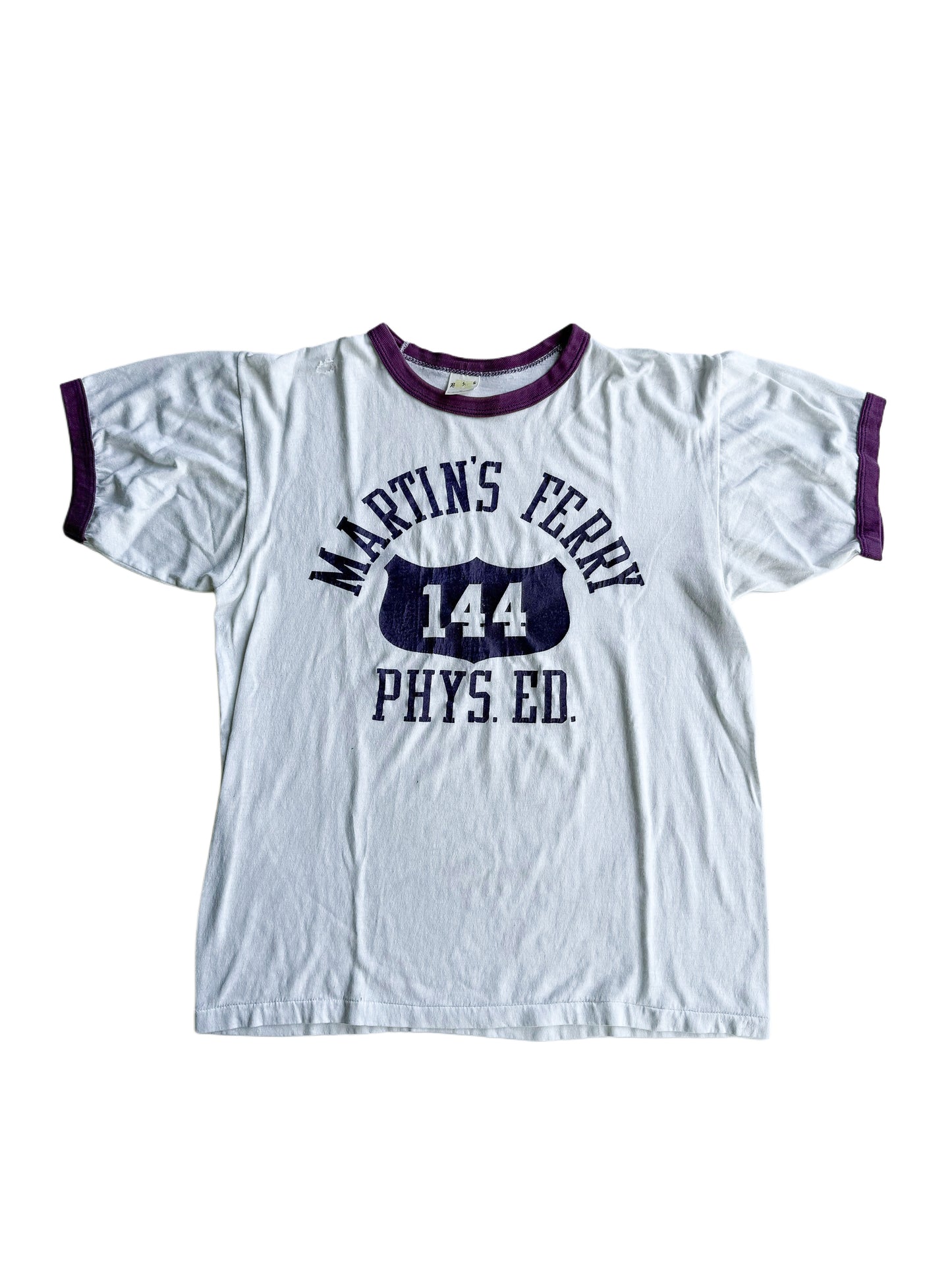1970s Two Tone Purple ‘Martin’s Ferry’ Phys Ed Tee (M/L)