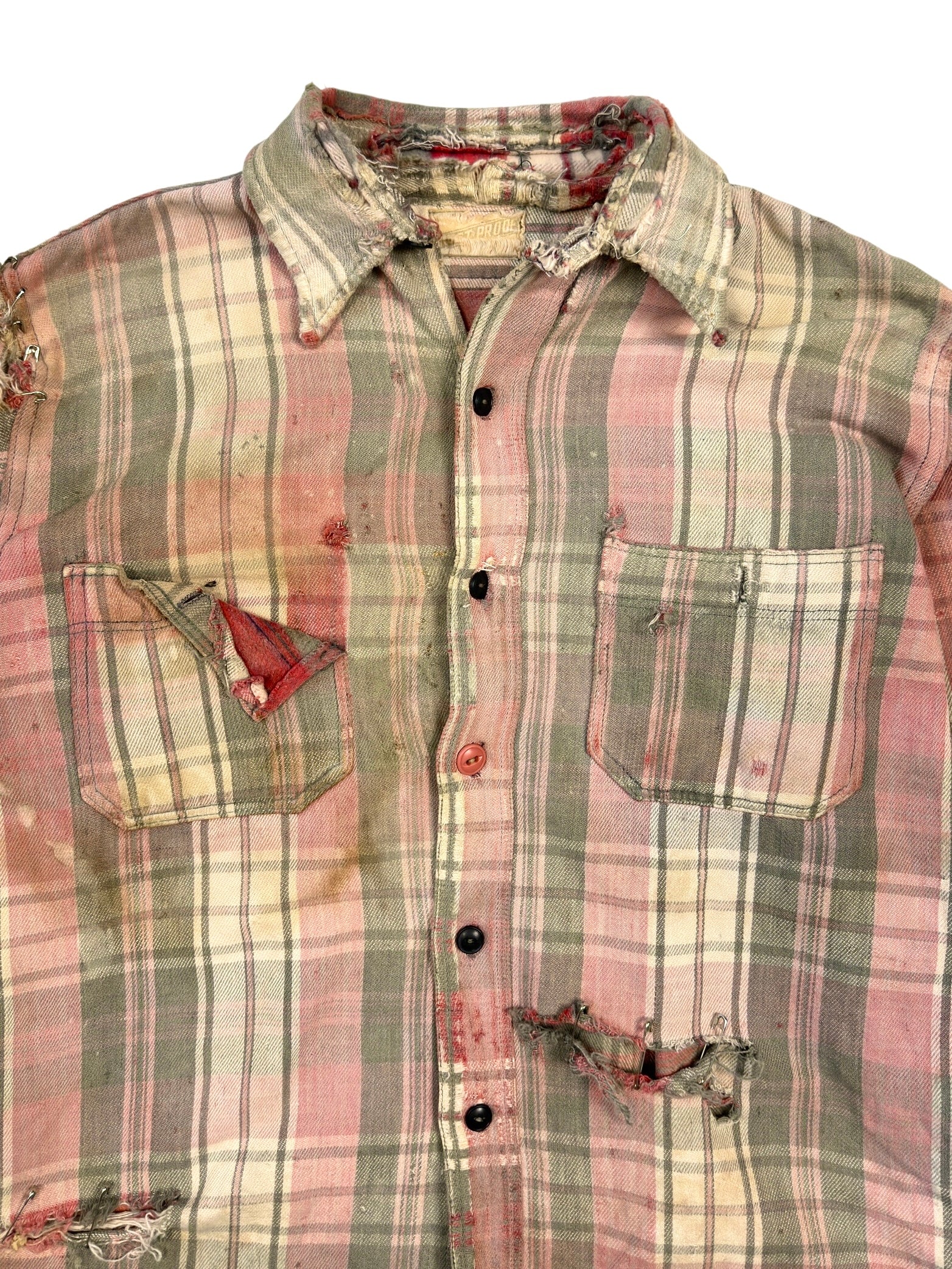 1930s Distressed Repaired Sun Faded Zombie Flannel (M/L)