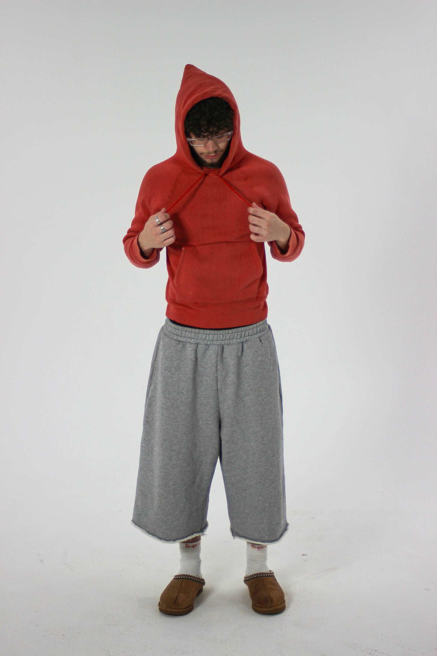 1950s Sun Faded Cherry Red Double Face Hoodie (S/M)