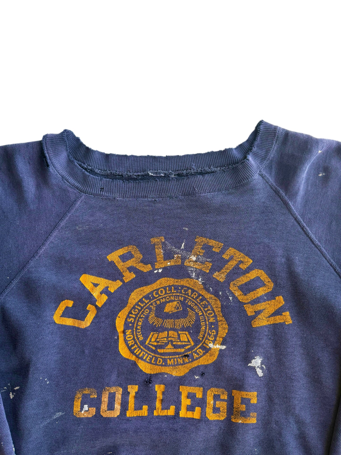 1950s Chopped ‘Carleton College’ Splatter Paint Sweatshirt (M/L)