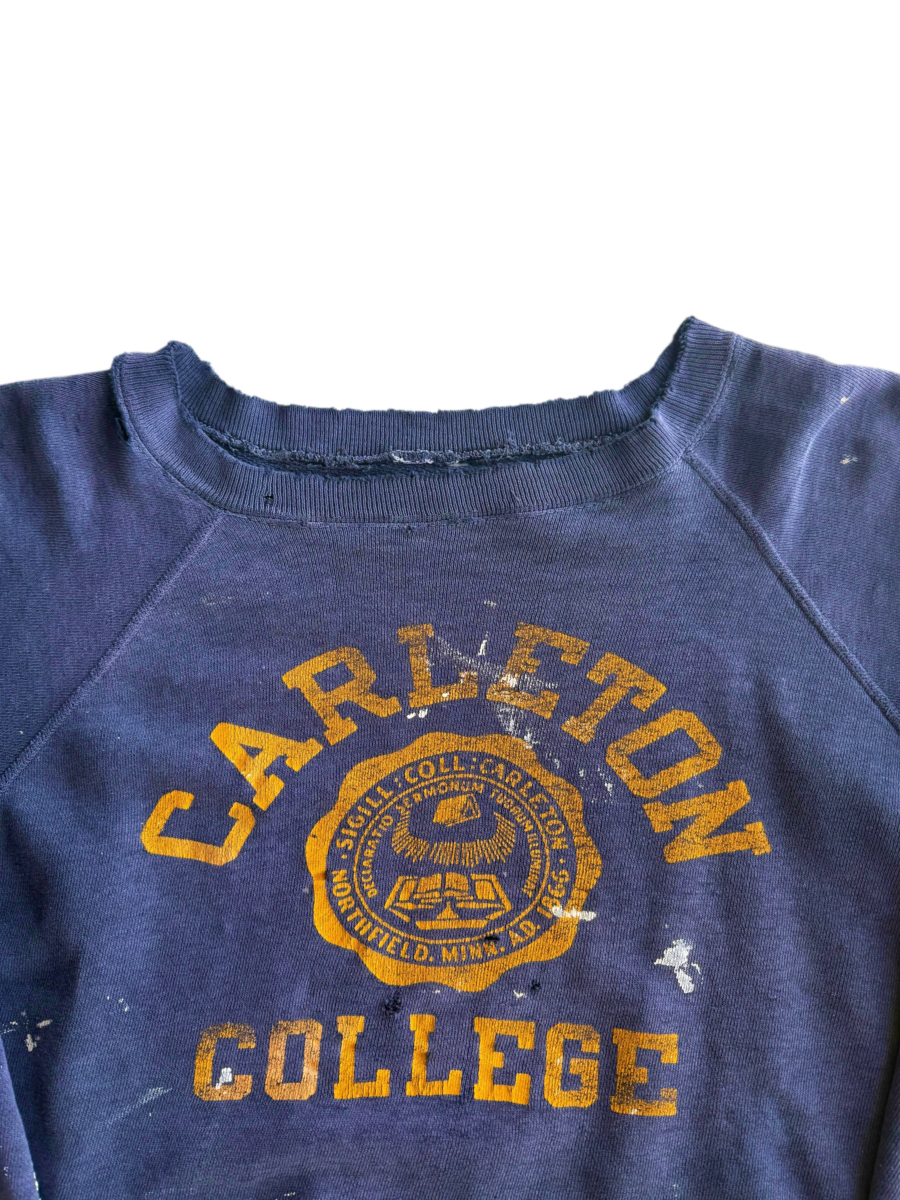 1950s Chopped ‘Carleton College’ Splatter Paint Sweatshirt (M/L)