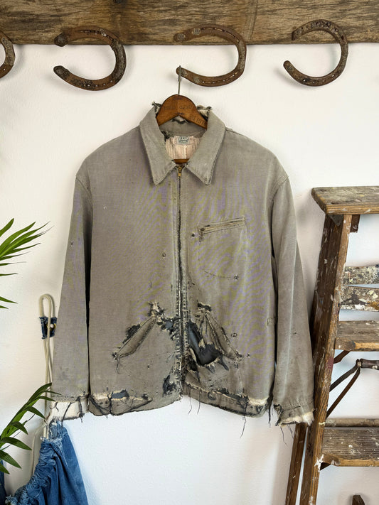 1940s Key Imperial Salt and Pepper Distressed Workwear Jacket (XL)