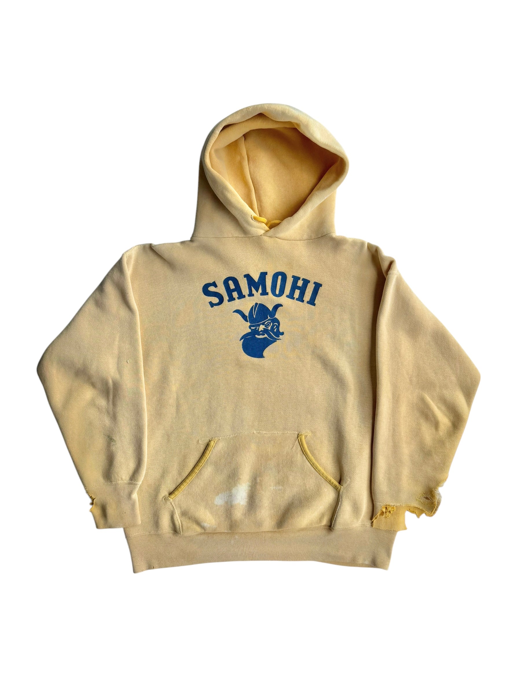 1960s Sun Faded Yellow ‘Samohi’ Distressed Hoodie (S/M)
