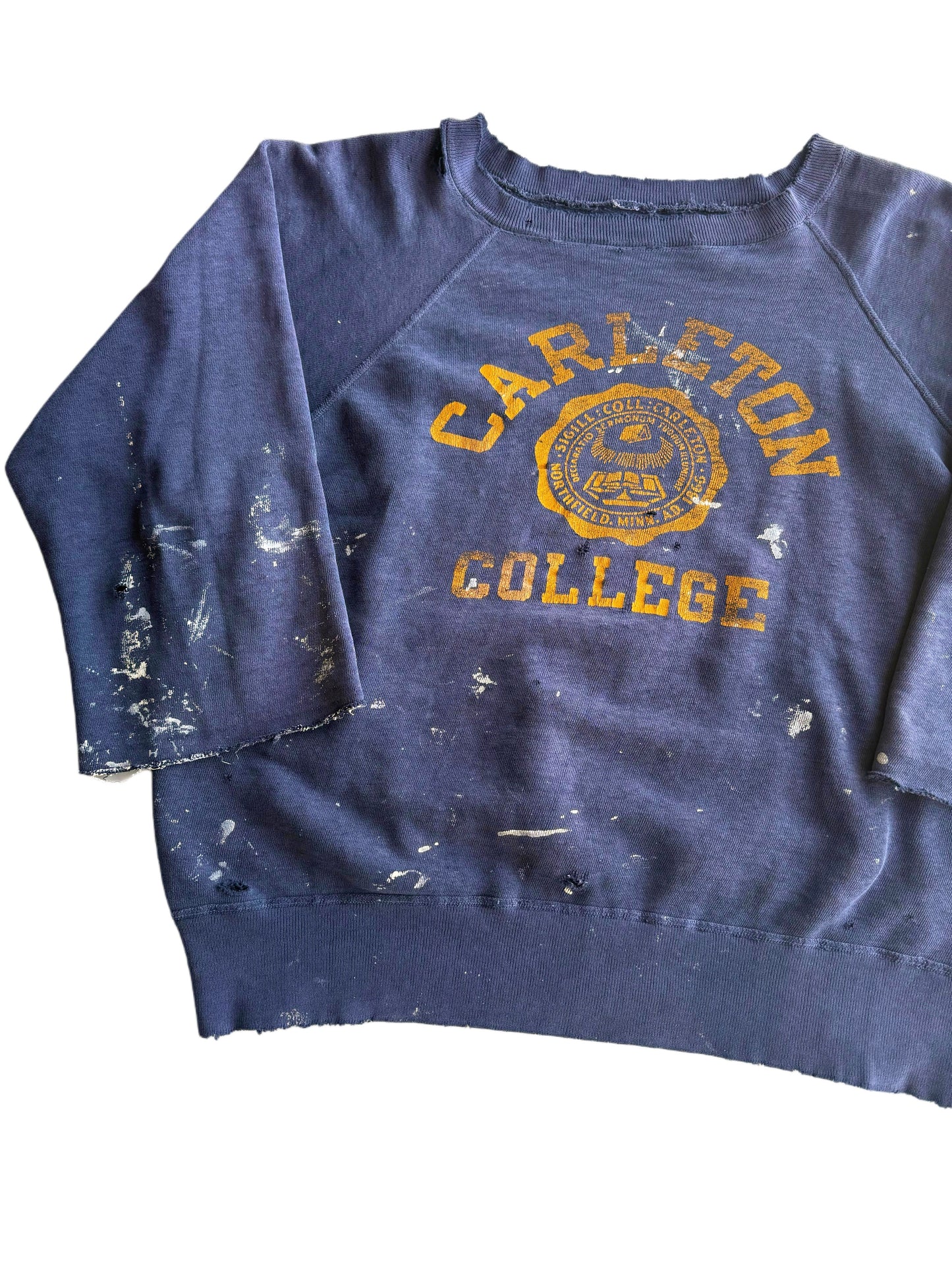 1950s Chopped ‘Carleton College’ Splatter Paint Sweatshirt (M/L)