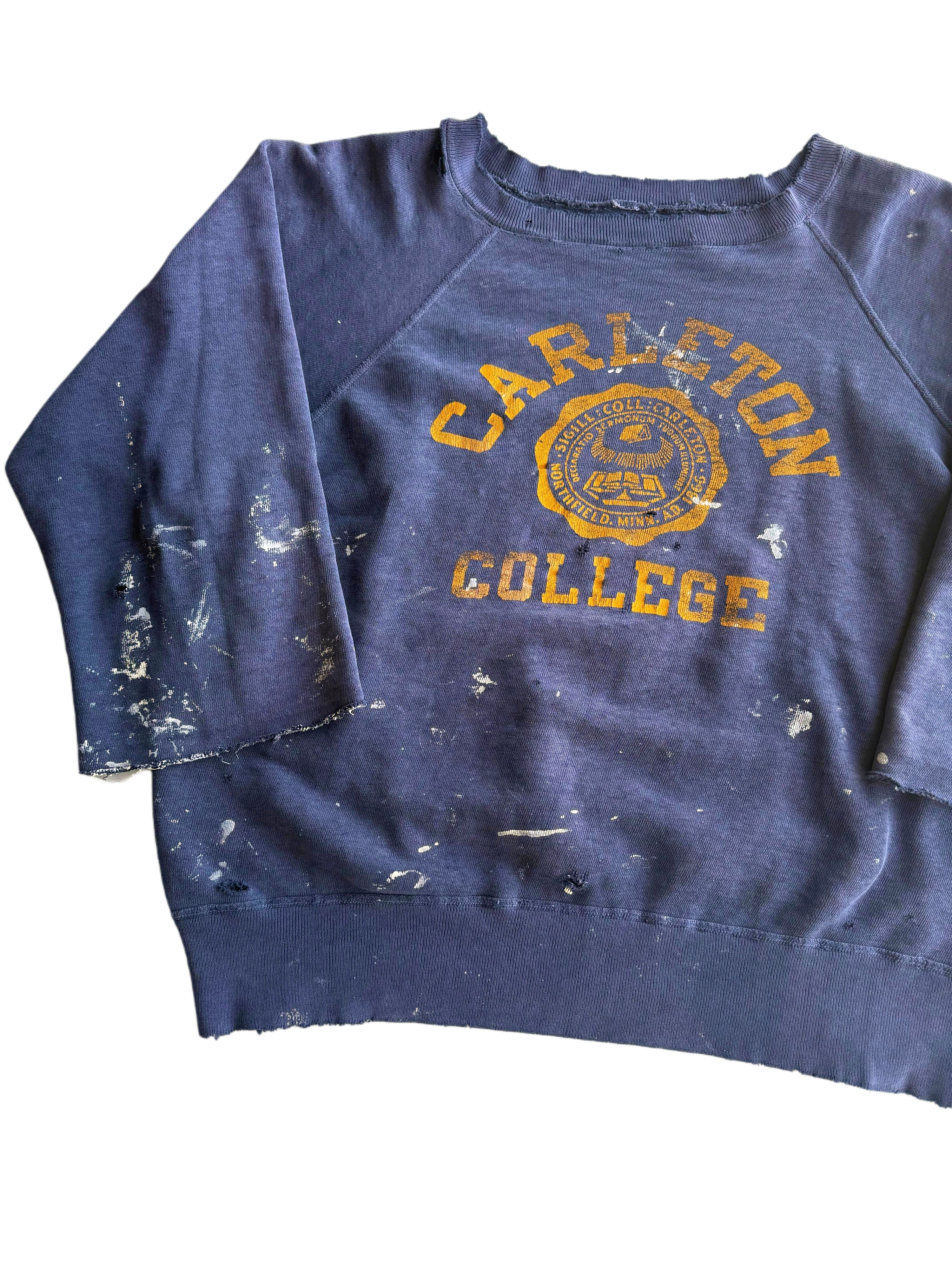 1950s Chopped ‘Carleton College’ Splatter Paint Sweatshirt (M/L)