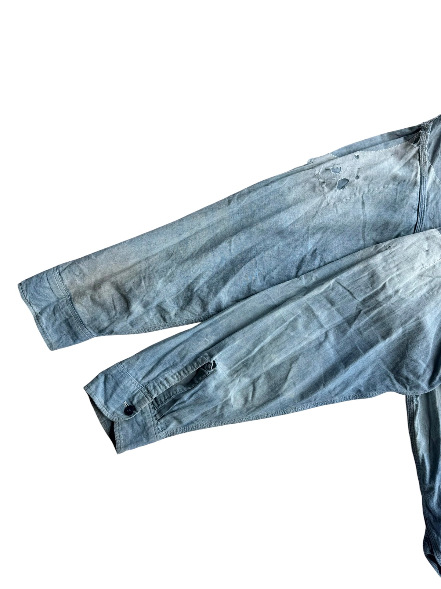 1940s Hercules Overall Sun Faded Repaired Work Shirt (XL)