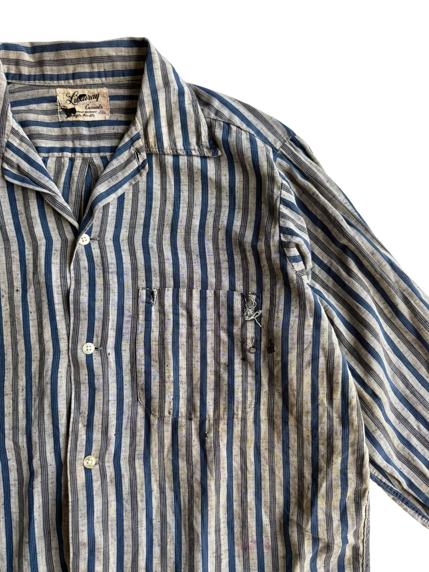 1950s Grey/Blue Striped Cotton Button Shirt (S/M)