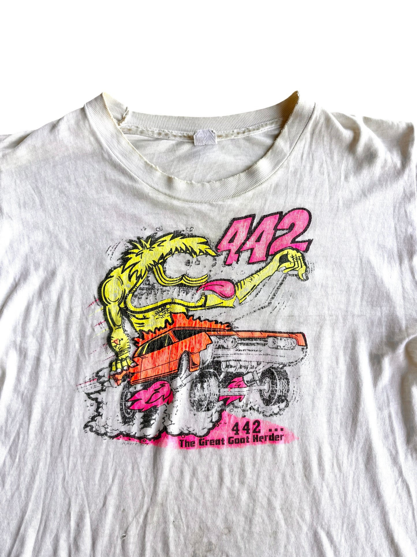 1960s Distressed Thin Neon Drag Race Tee (S/M)