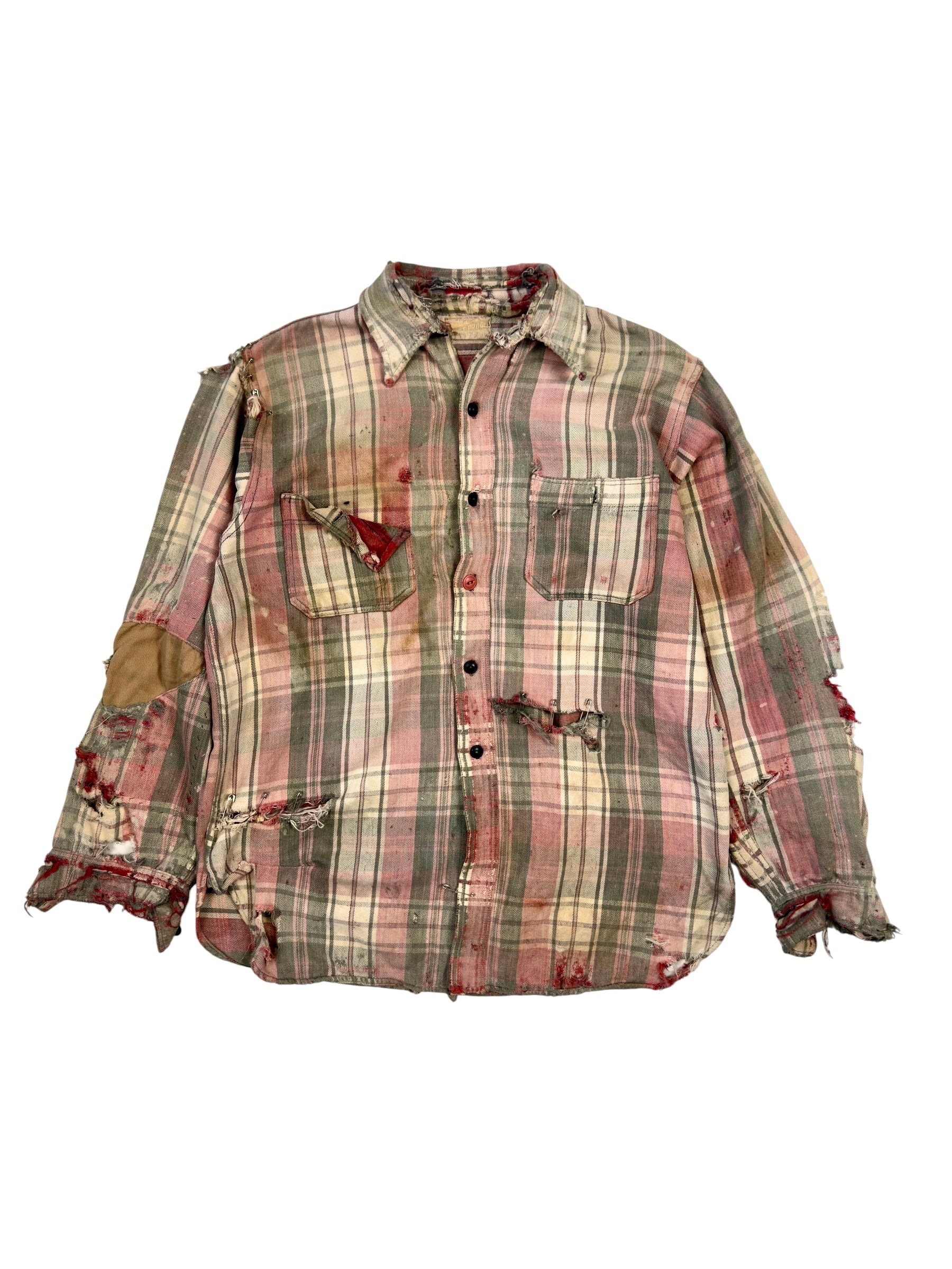 1930s Distressed Repaired Sun Faded Zombie Flannel (M/L)