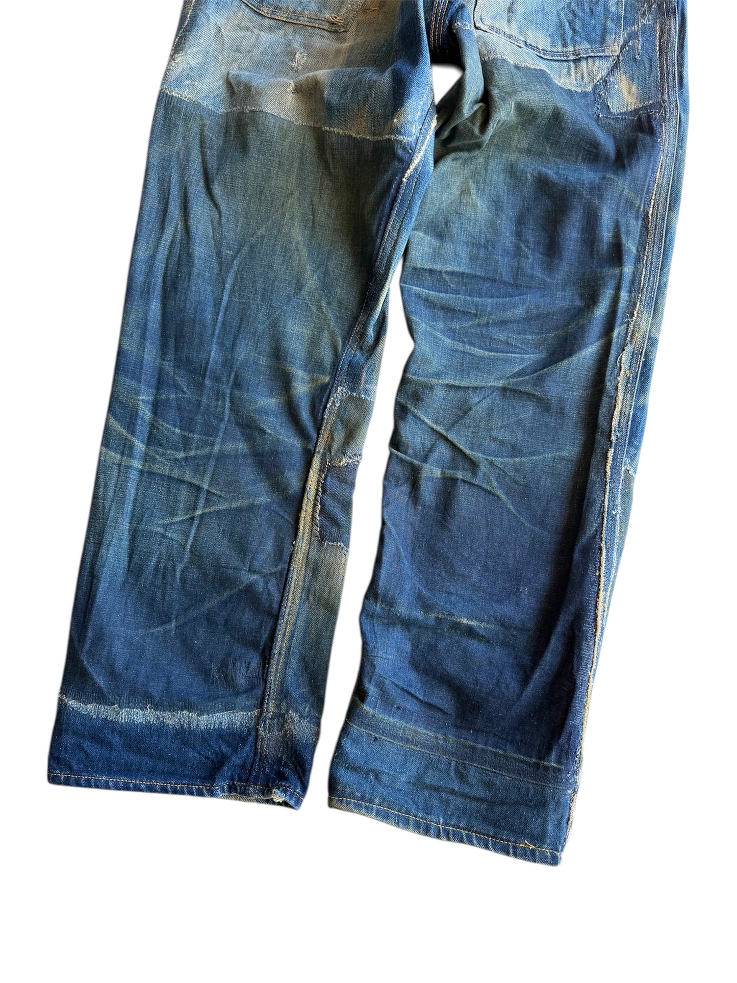 1920s/1930s Distressed & Repaired Buckle Back Jeans (31)