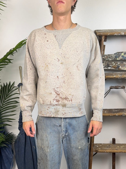 1940’s Two Tone Paint Splatter Deep Single V Sweatshirt (M/L)