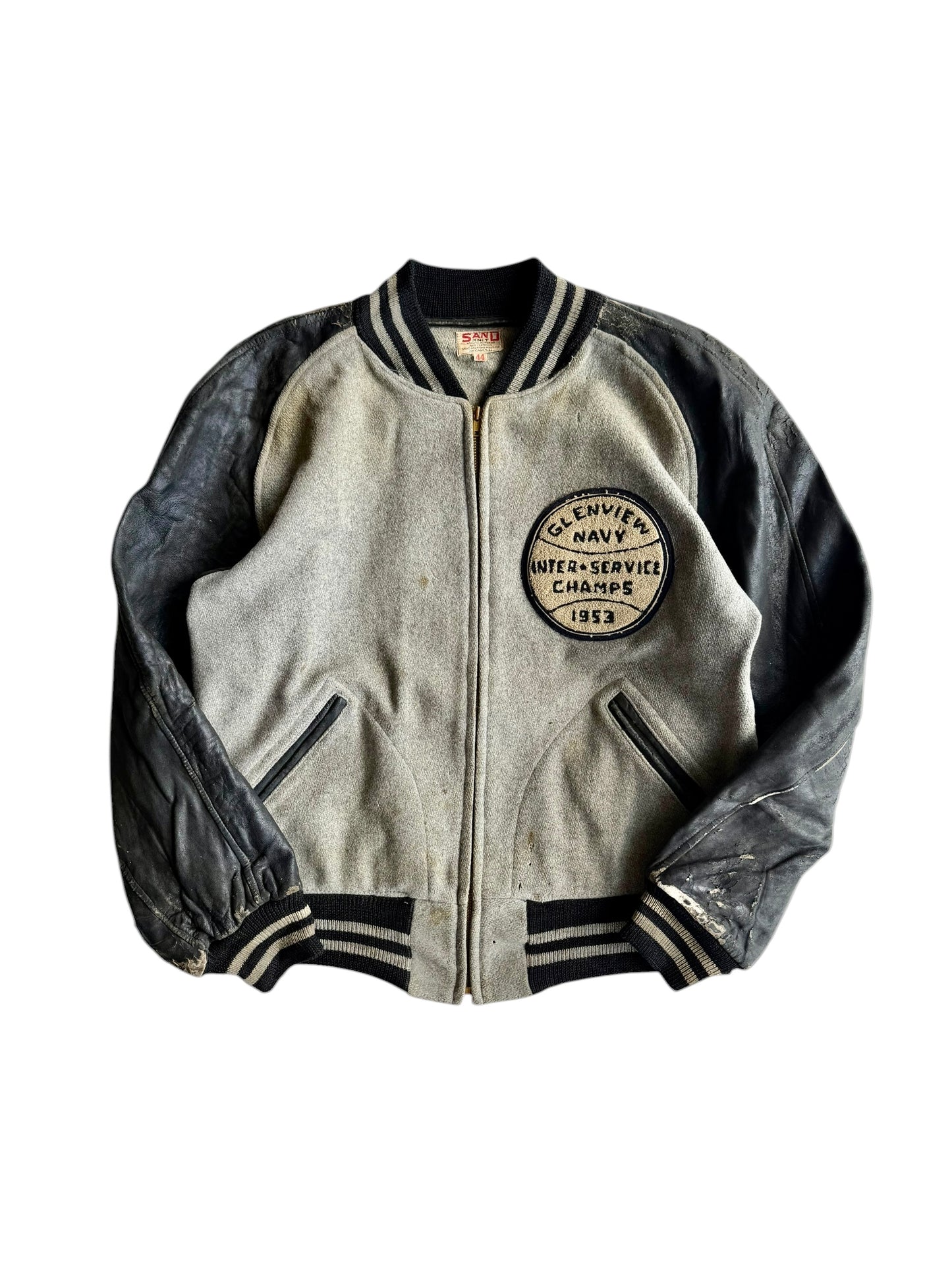 1950s Black Salt and Pepper Varsity Jacket (46)