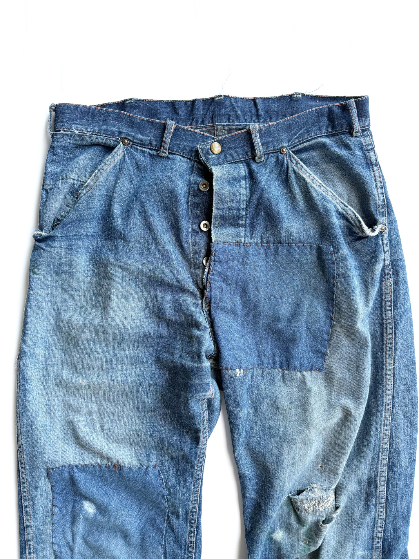 1950s Heavily Repaired Donut Button Jeans (33)