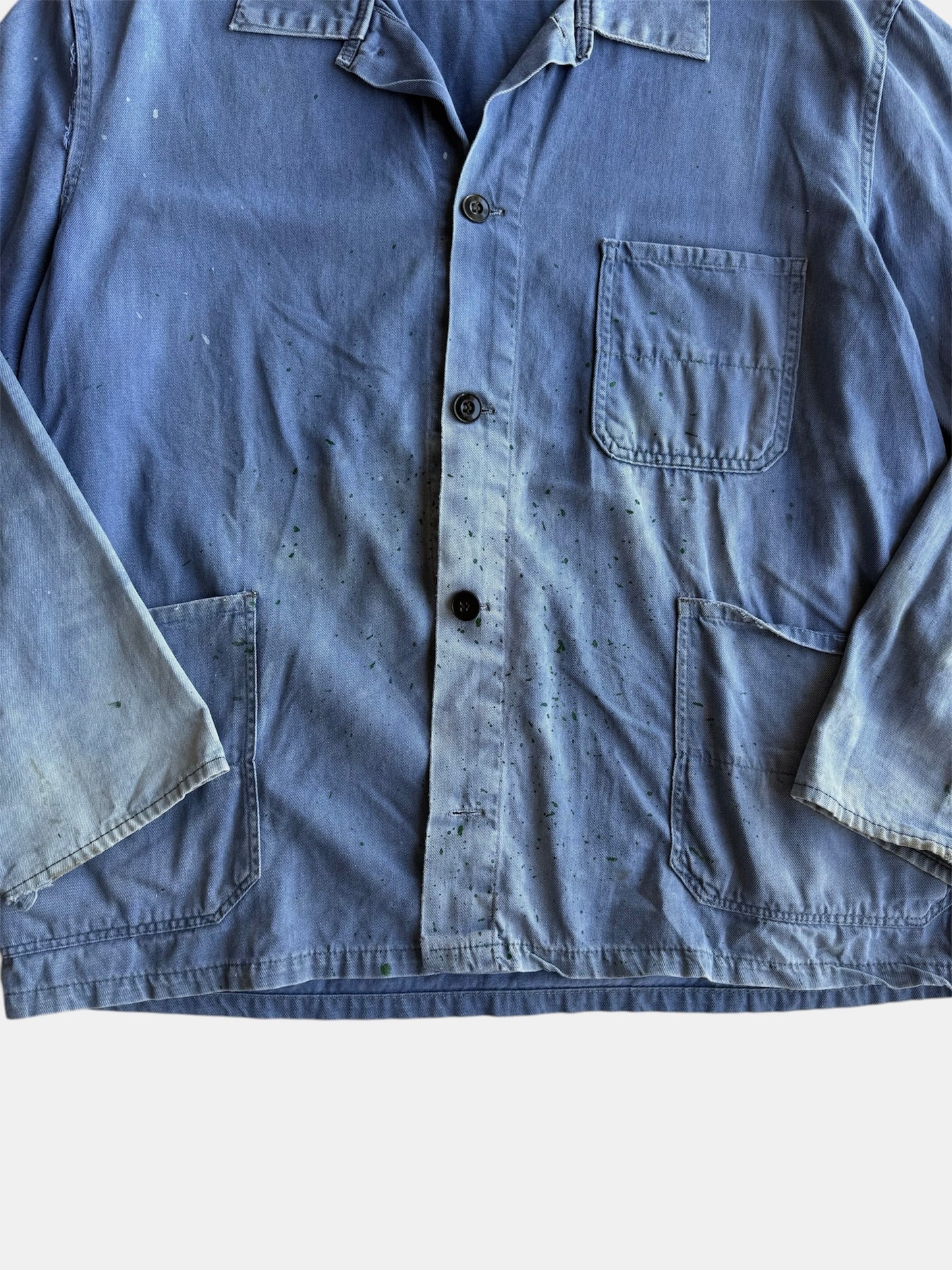 1940s Sun Faded Splatter Painted French Chore Jacket (M/L)