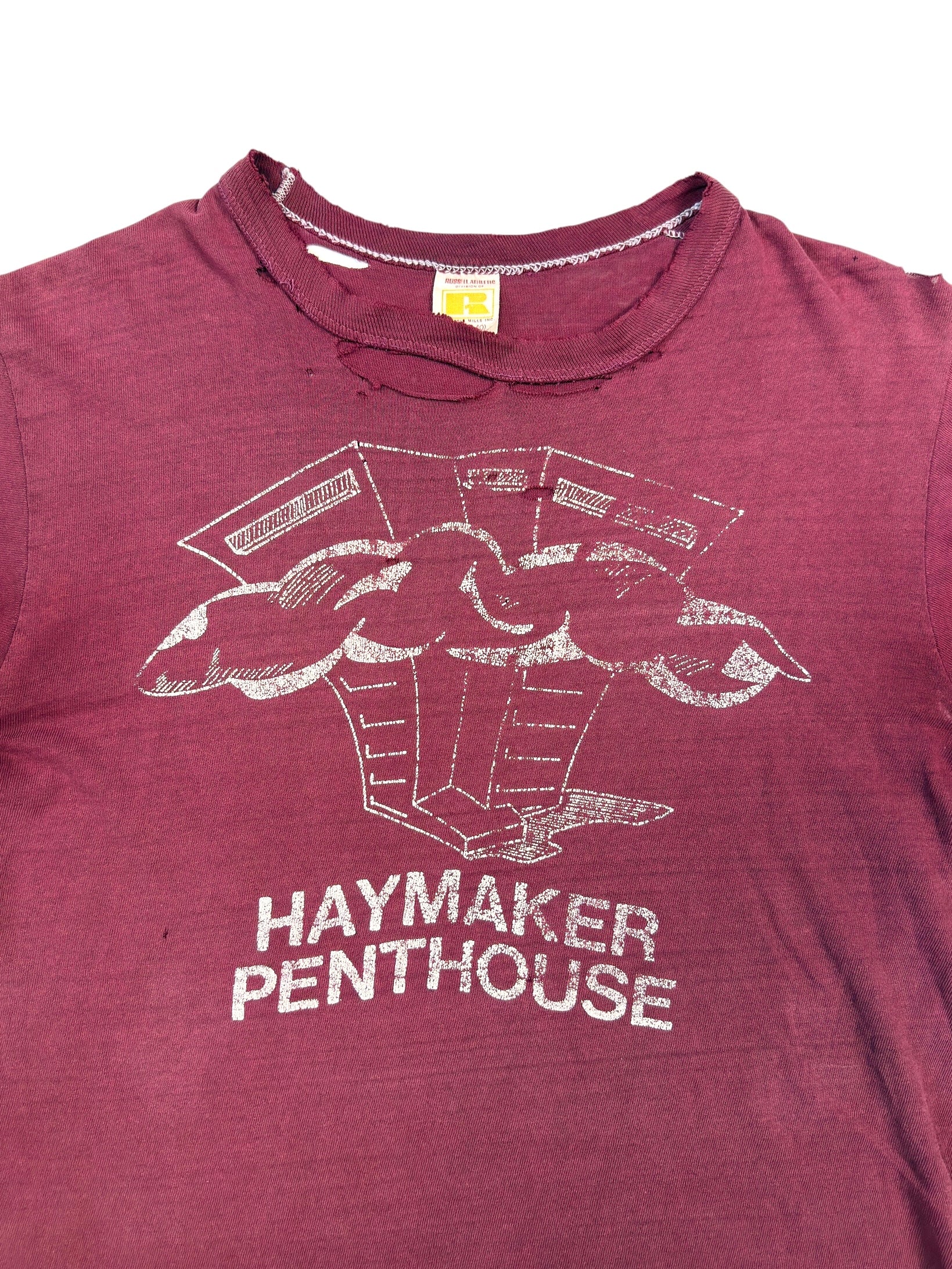1970s ‘Haymaker’ Sun Faded Wine Red Tee (S/M)