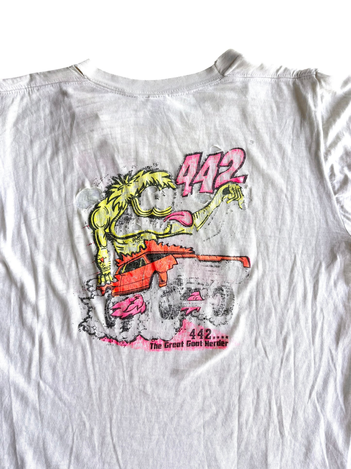 1960s Distressed Thin Neon Drag Race Tee (S/M)