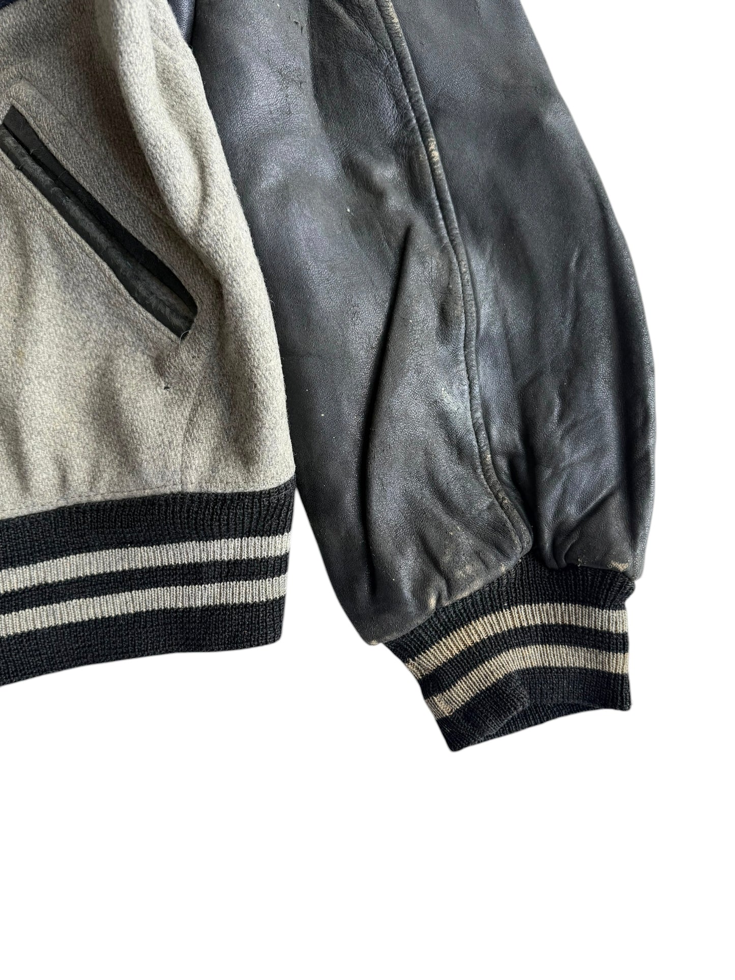 1950s Black Salt and Pepper Varsity Jacket (46)