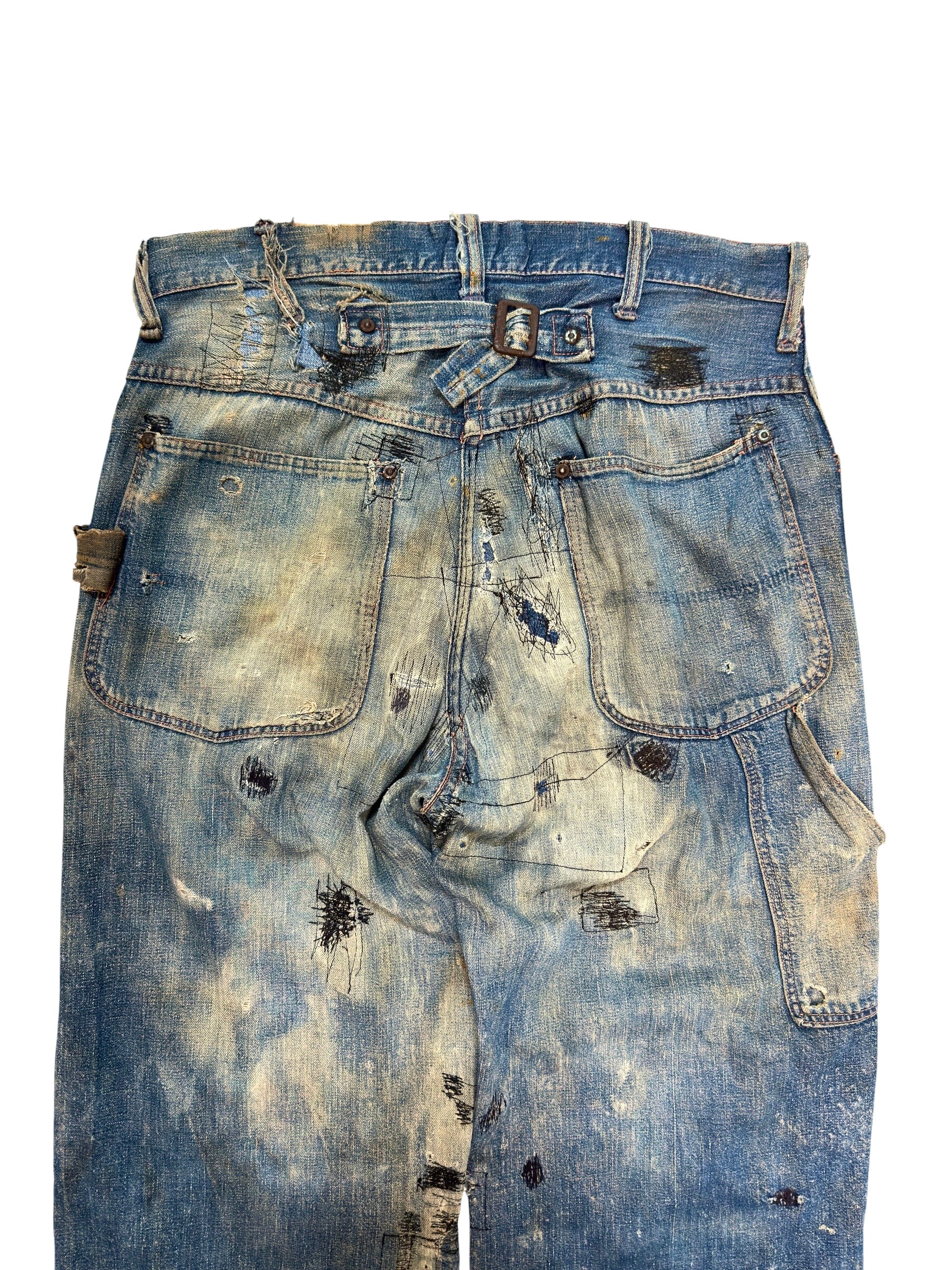1940s Heavily Distressed Buckle Back Jeans (32)