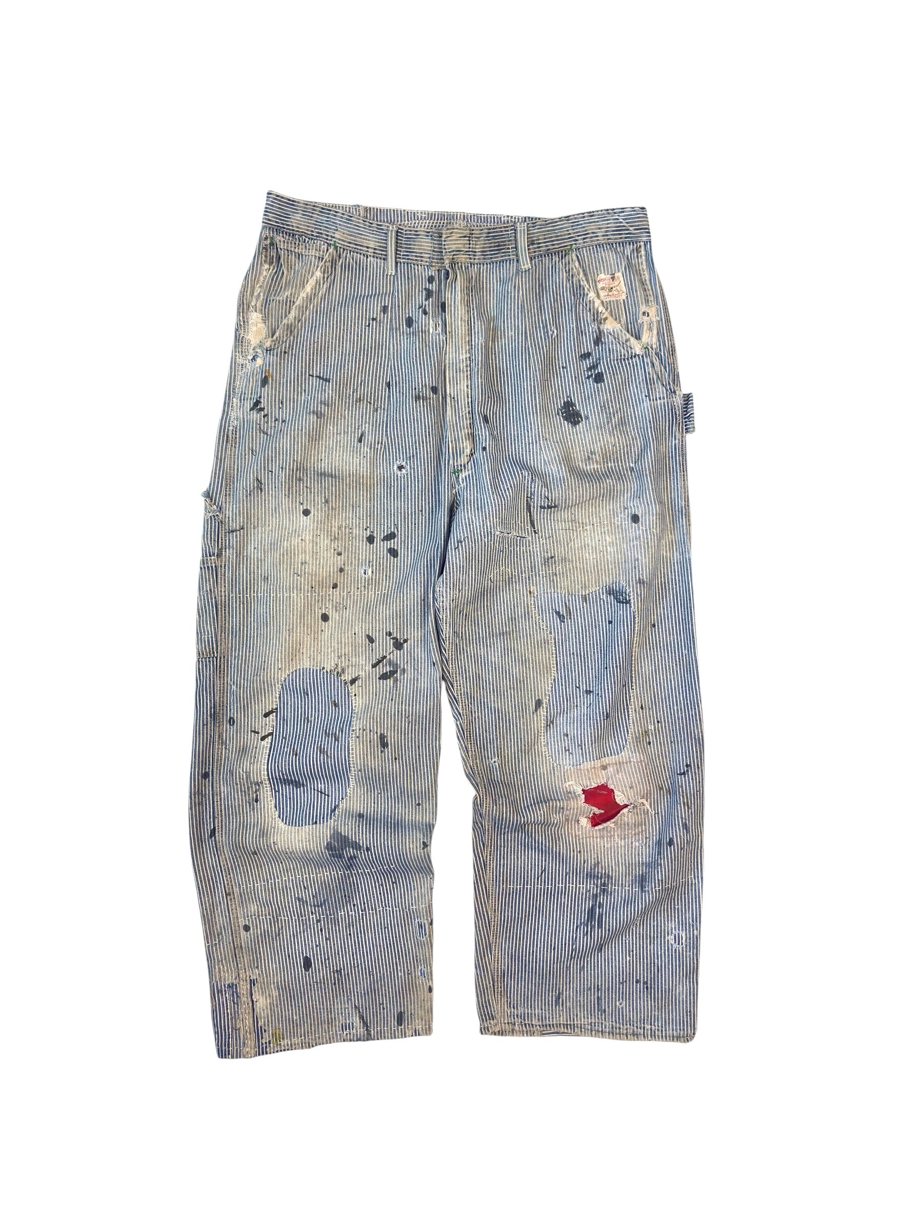 1940s Pioneer Distressed and Repaired Pinstripe Carpenters (36)