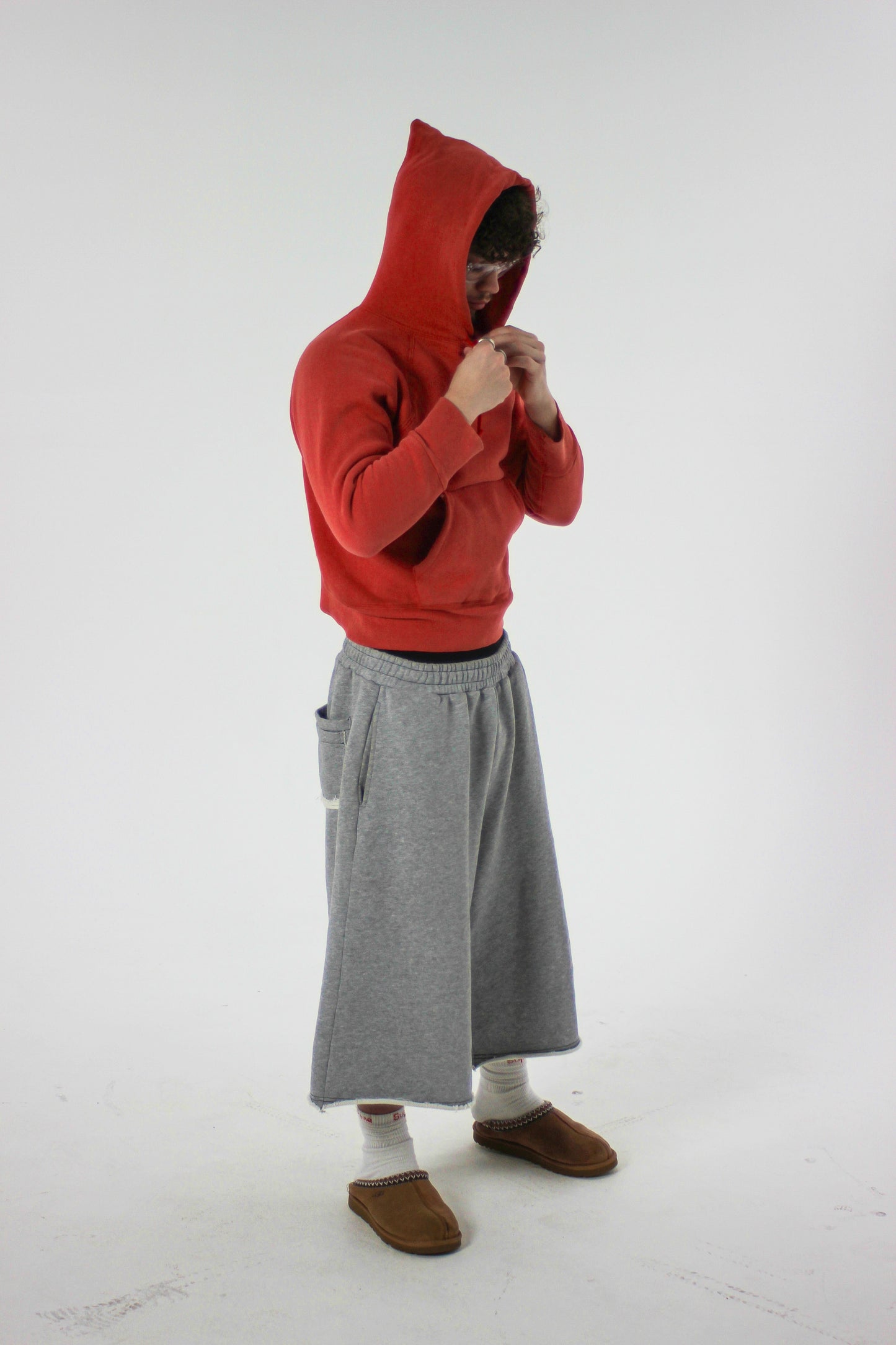 1950s Sun Faded Cherry Red Double Face Hoodie (S/M)