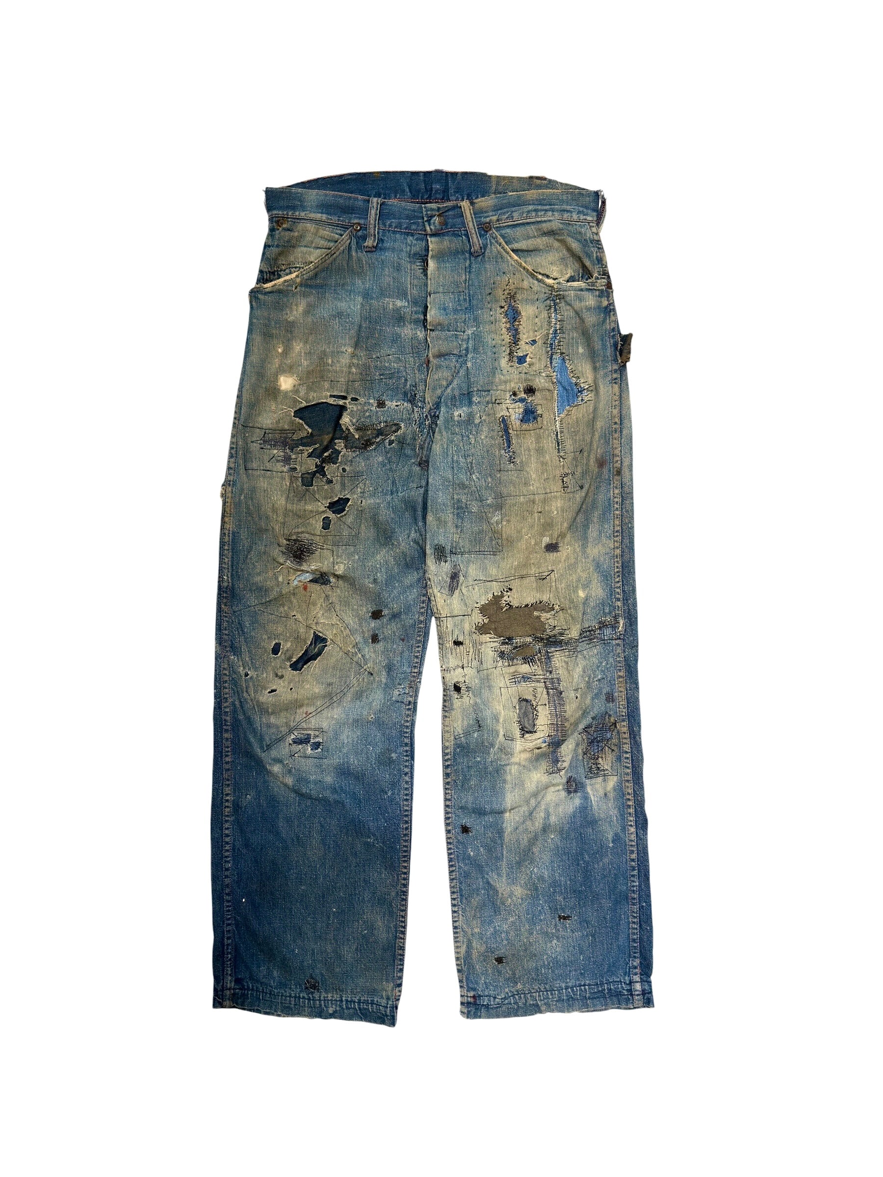 1940s Heavily Distressed Buckle Back Jeans (32)