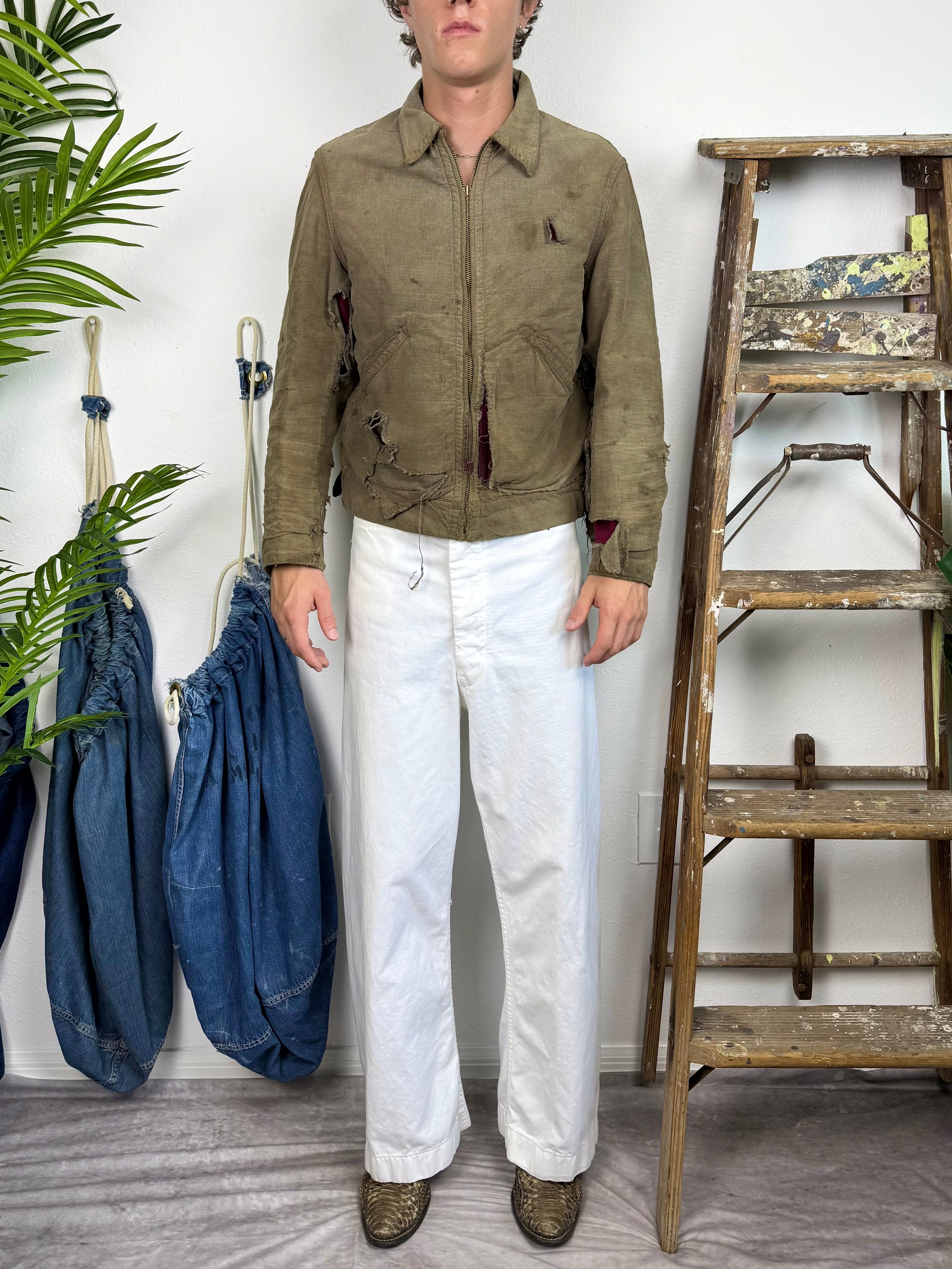 1940s Salt and Pepper ‘Raspberry Lined’ Workwear Jacket (S/M)