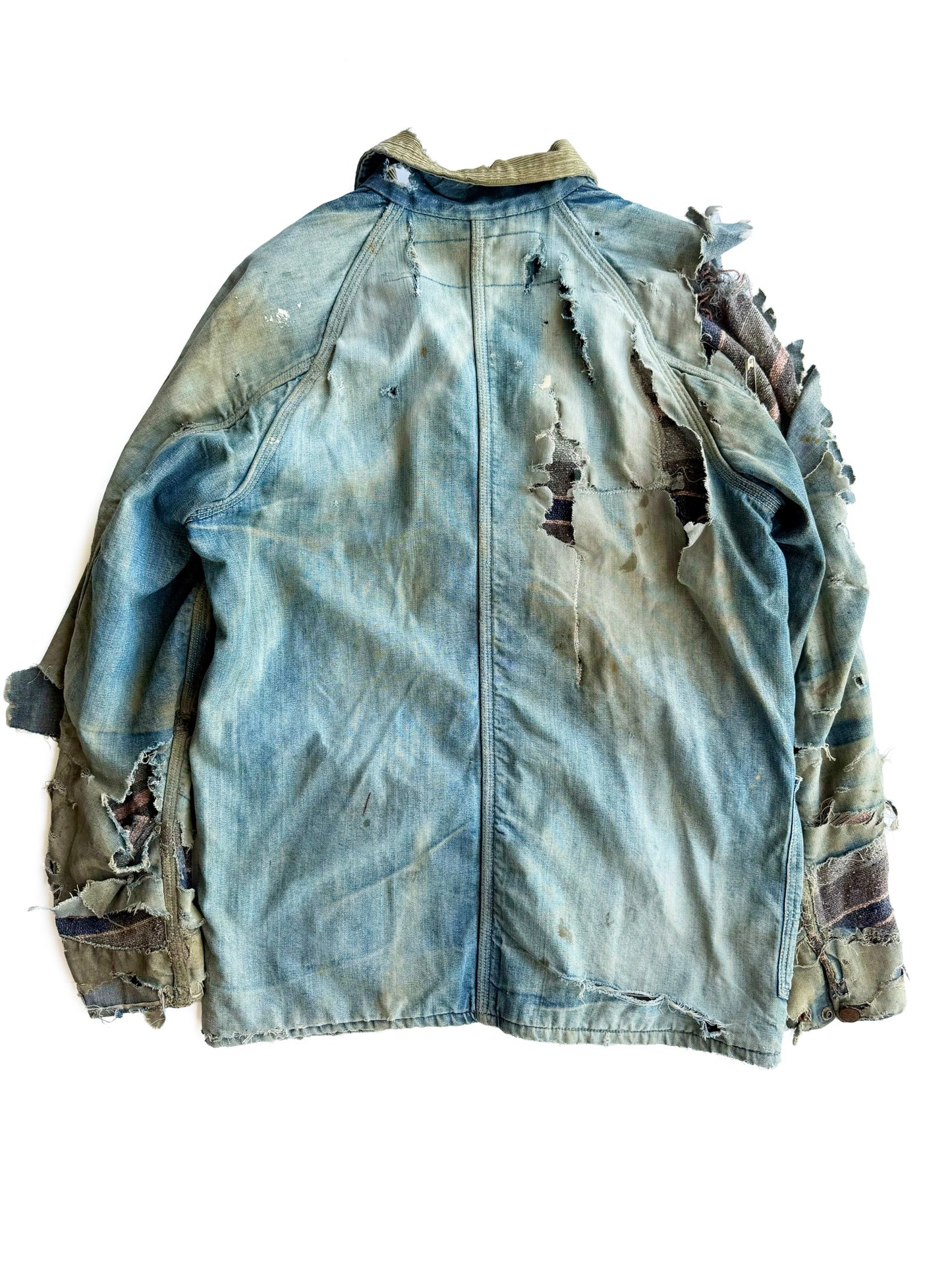 1940s Heavily Distressed and Sun Faded Denim Chore Jacket (M/L)