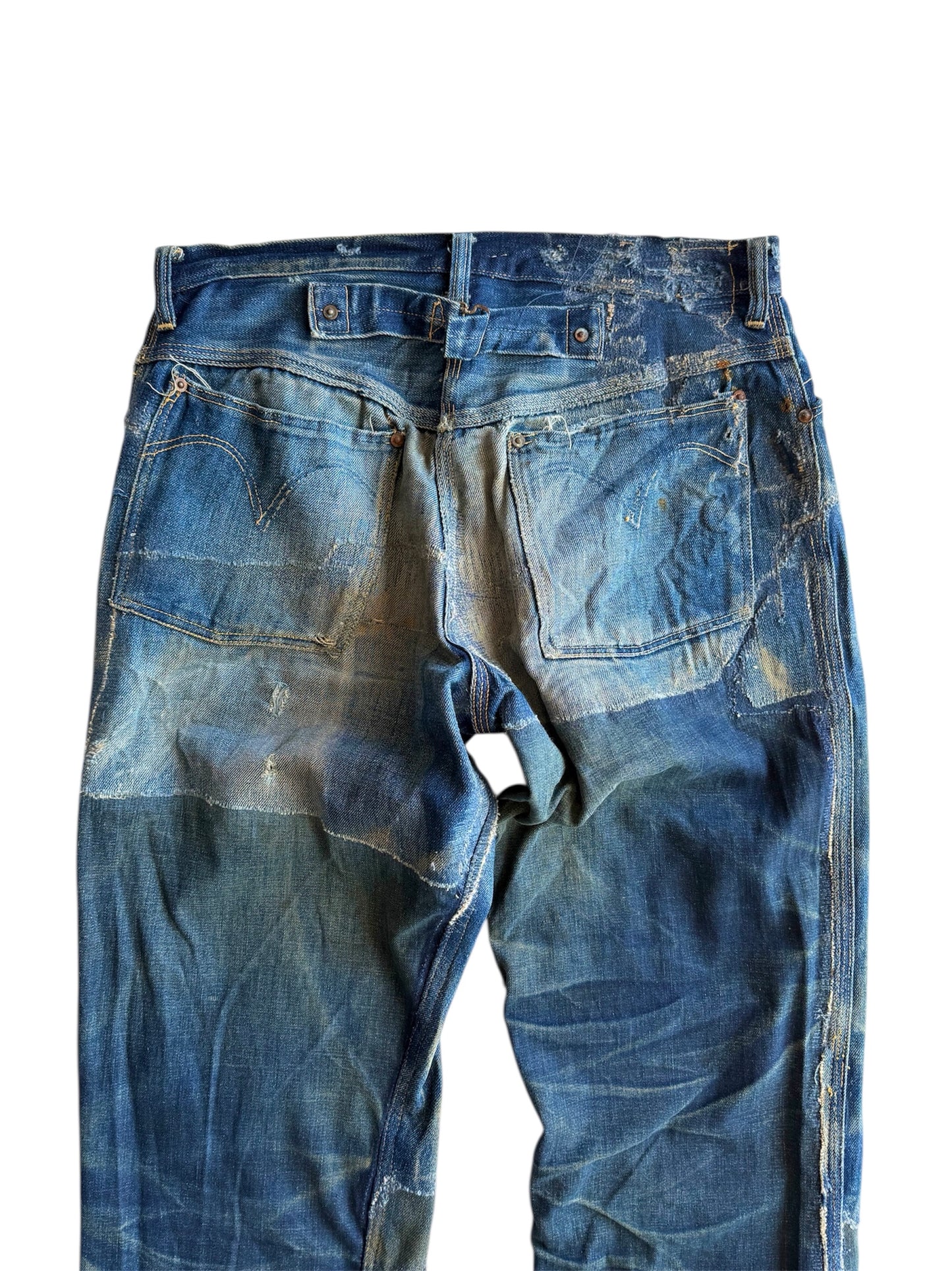 1920s/1930s Distressed & Repaired Buckle Back Jeans (31)