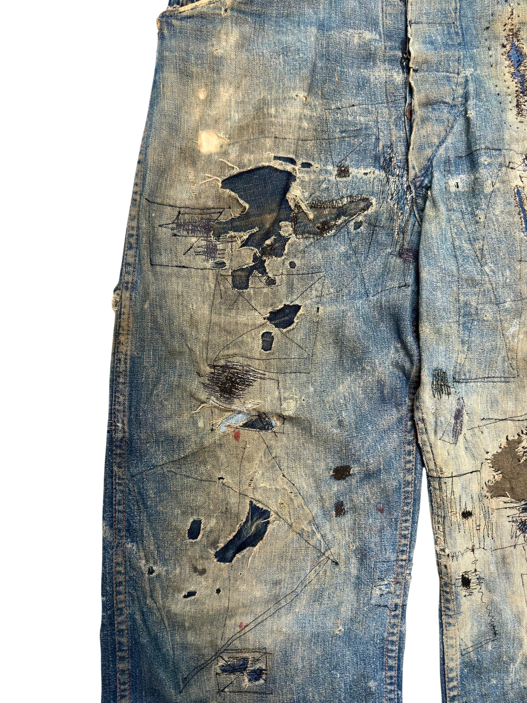1940s Heavily Distressed Buckle Back Jeans (32)