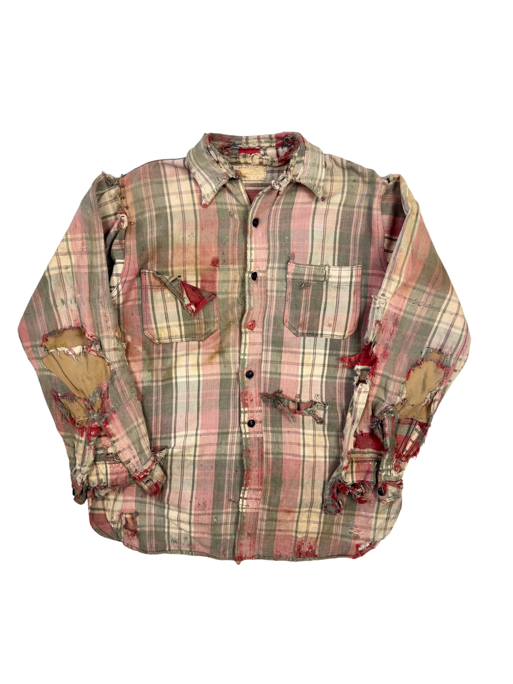 1930s Distressed Repaired Sun Faded Zombie Flannel (M/L)