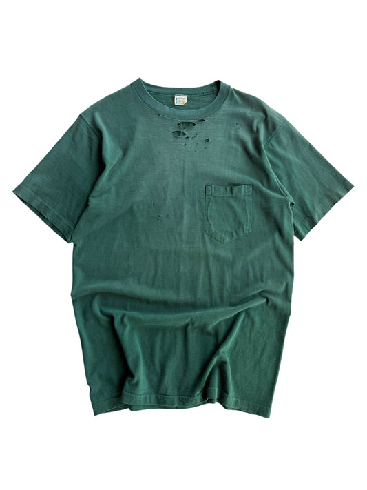 1970s Sun Faded and Distressed Green Pocket Tee (L/XL)