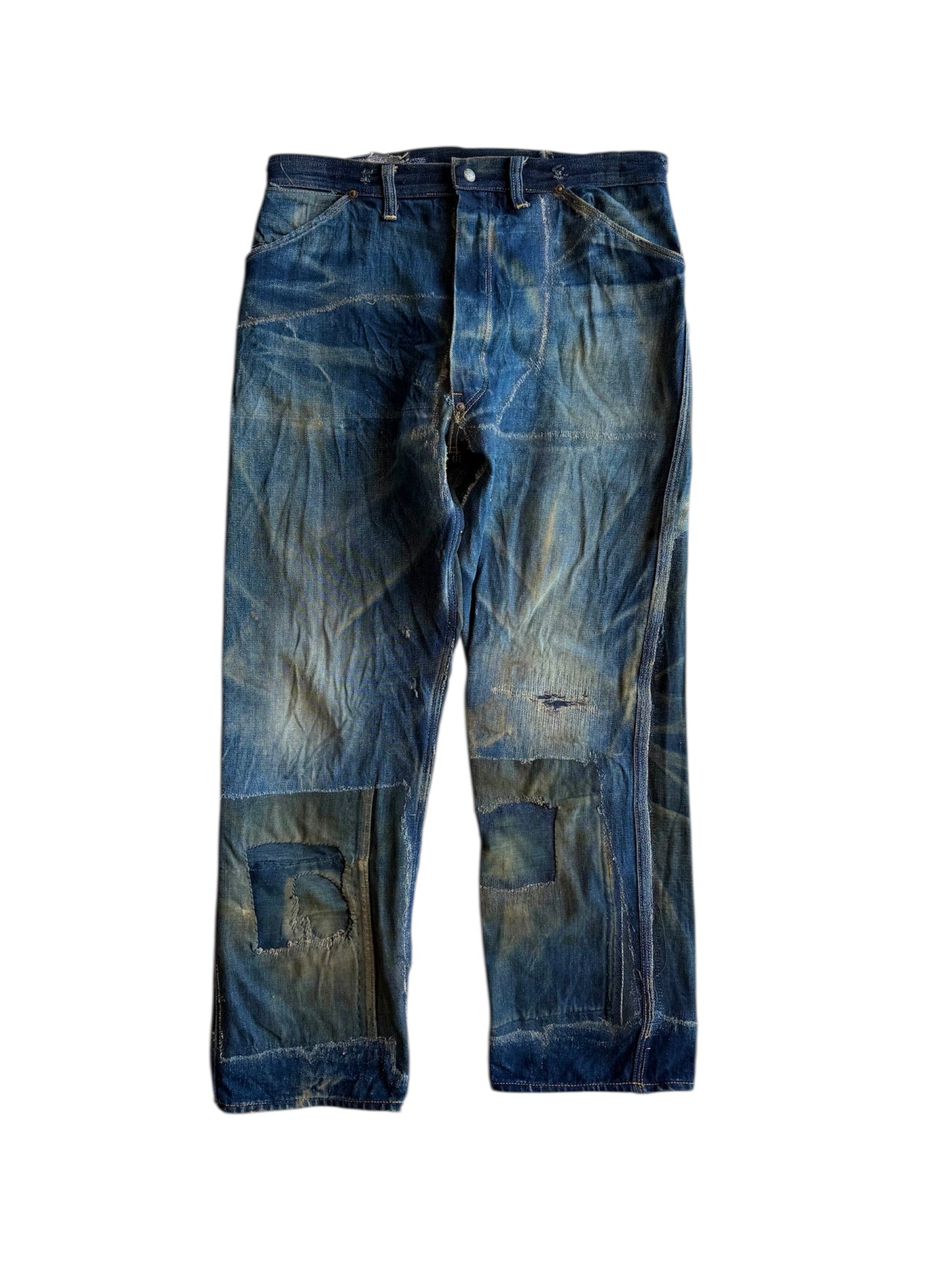 1920s/1930s Distressed & Repaired Buckle Back Jeans (31)