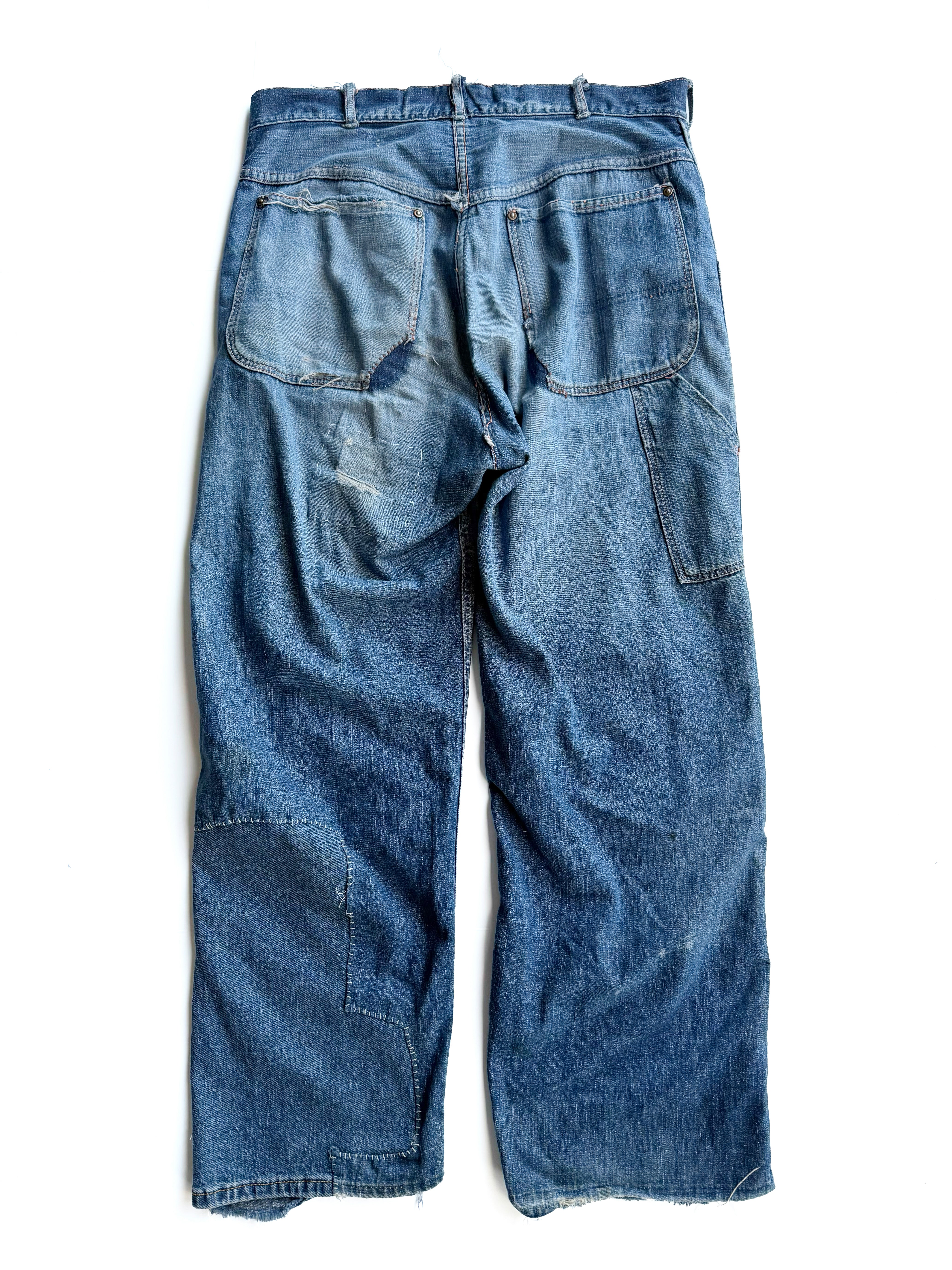 1950s Heavily Repaired Donut Button Jeans (33)