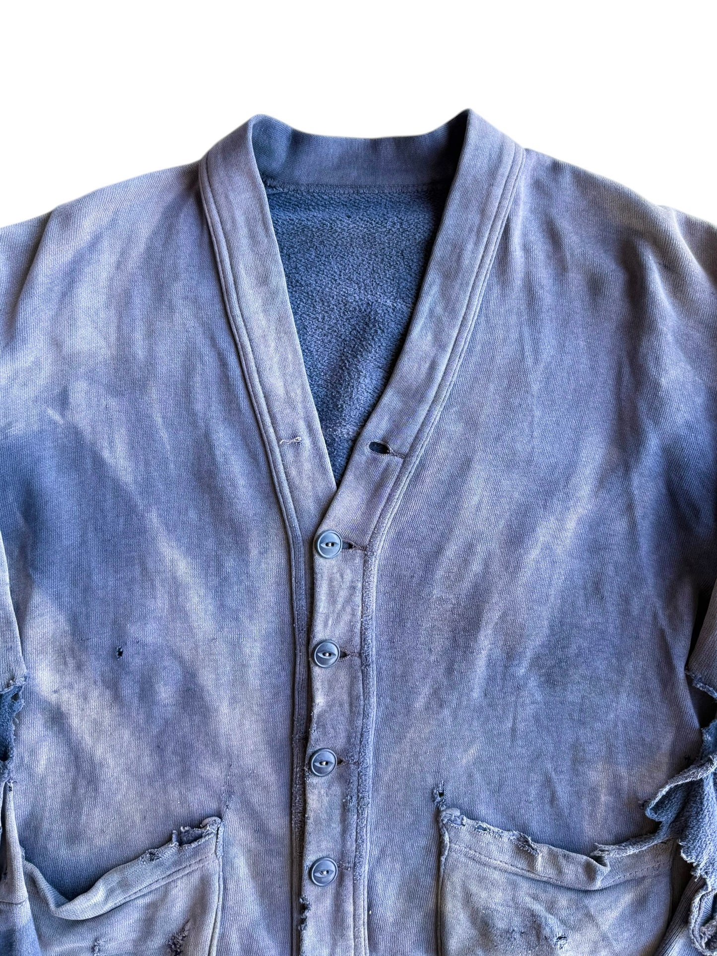 1940s Sun Faded and Distressed Cotton Cardigan (M/L)