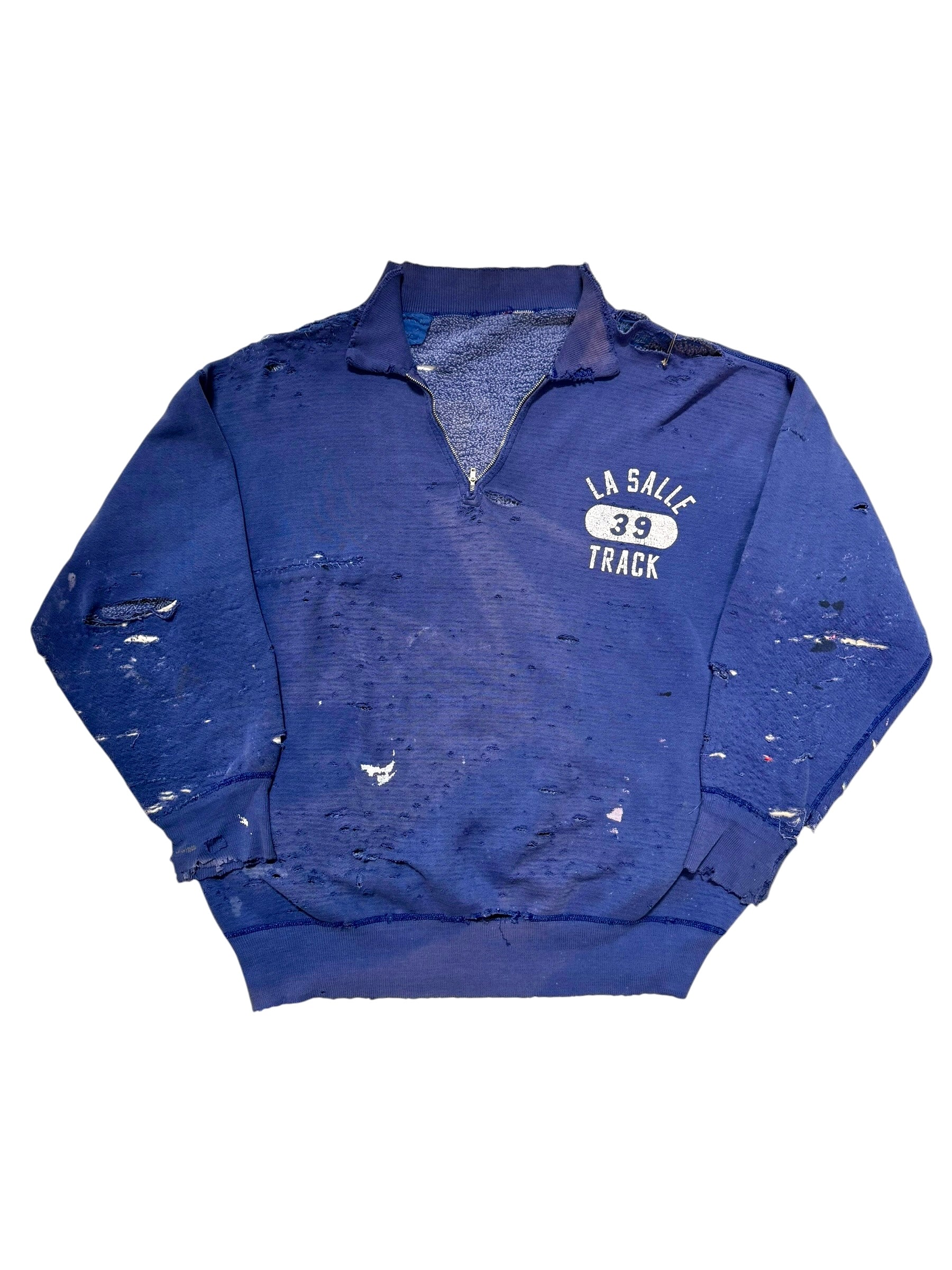 1950s Distressed & Sun Faded Track Quarter Zip Sweatshirt (XL)