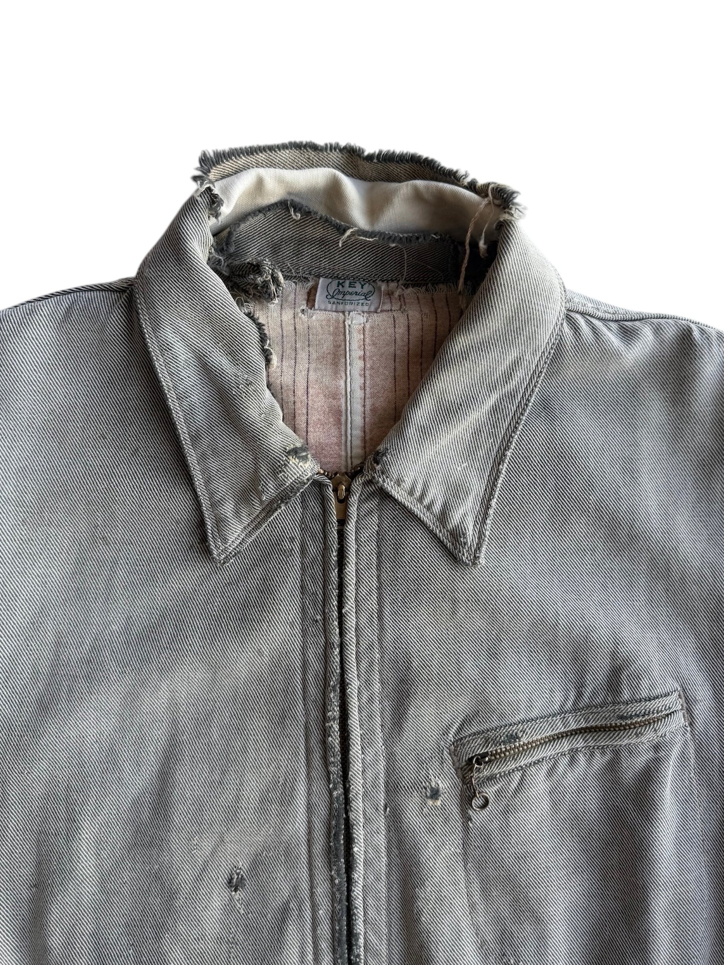 1940s Key Imperial Salt and Pepper Distressed Workwear Jacket (L)