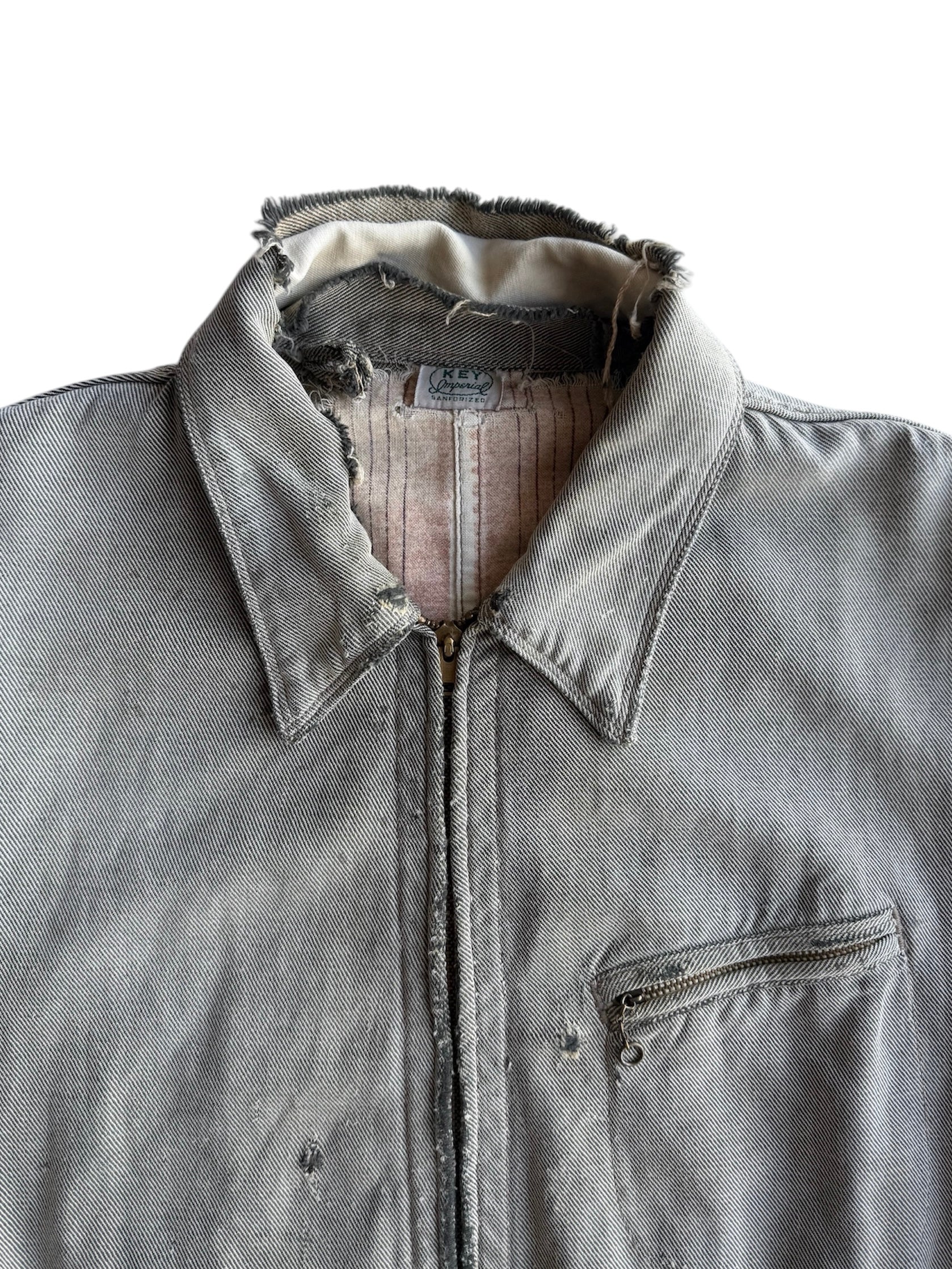 1940s Key Imperial Salt and Pepper Distressed Workwear Jacket (L)