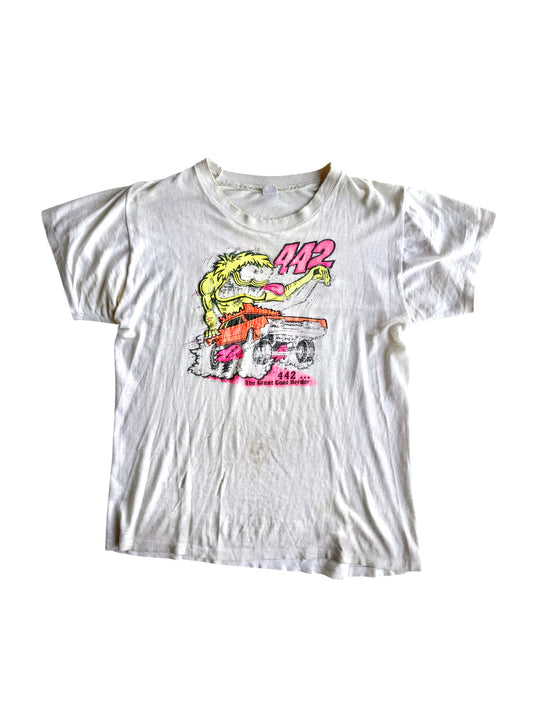 1960s Distressed Thin Neon Drag Race Tee (S/M)