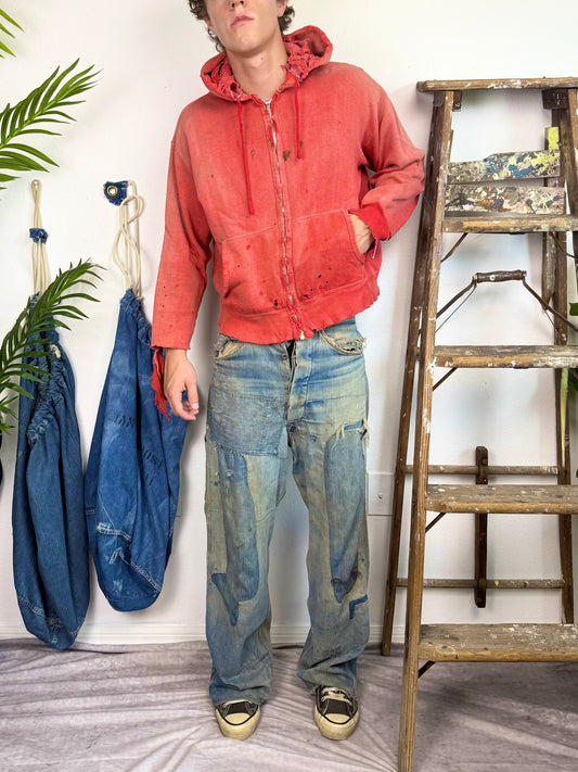 1950s ‘Zombie Jacket’ Thrashed and Sun Faded Zip Up Jacket (L)