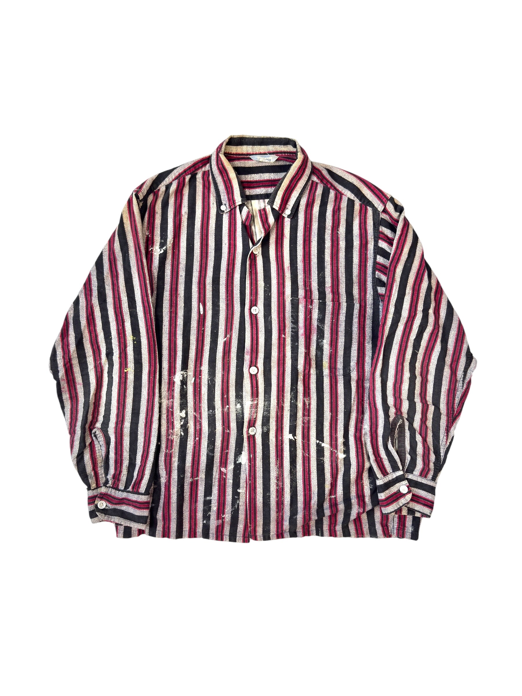 1960s Splatter Paint Striped Cotton Flannel (M/L)